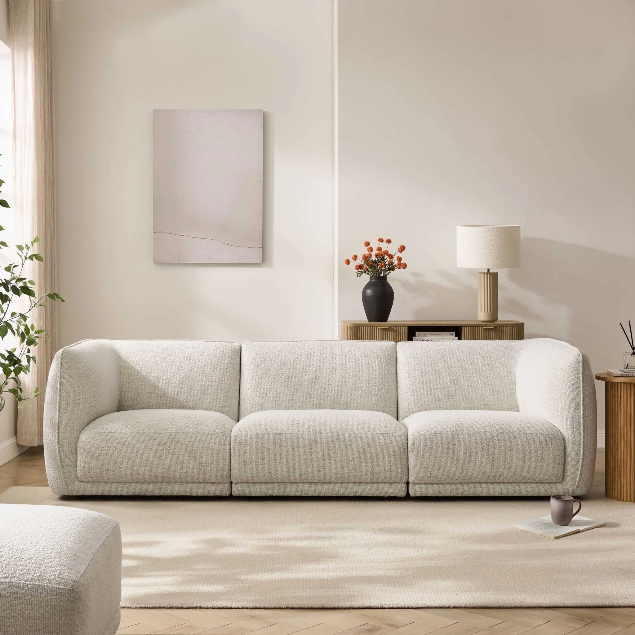 Porto 3 Seater Modular Sofa - Boucle Ivory - Image 2