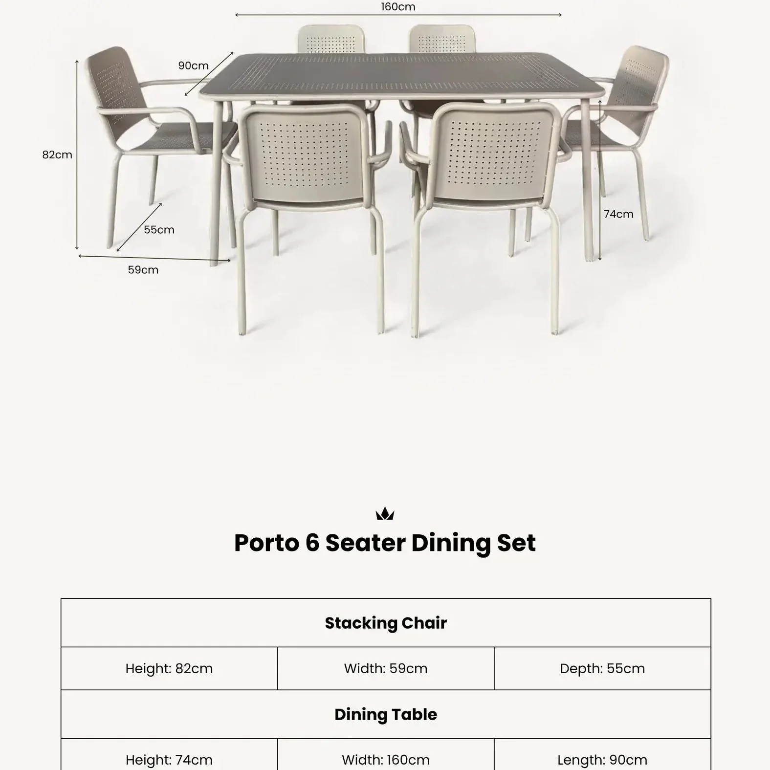 Porto Outdoor 6 Seater Rectangular Dining Table and Stacking Chairs - Champagne - Image 5
