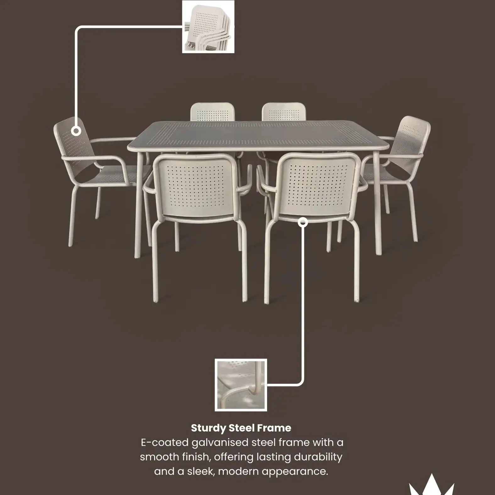 Porto Outdoor 6 Seater Rectangular Dining Table and Stacking Chairs - Champagne - Image 6