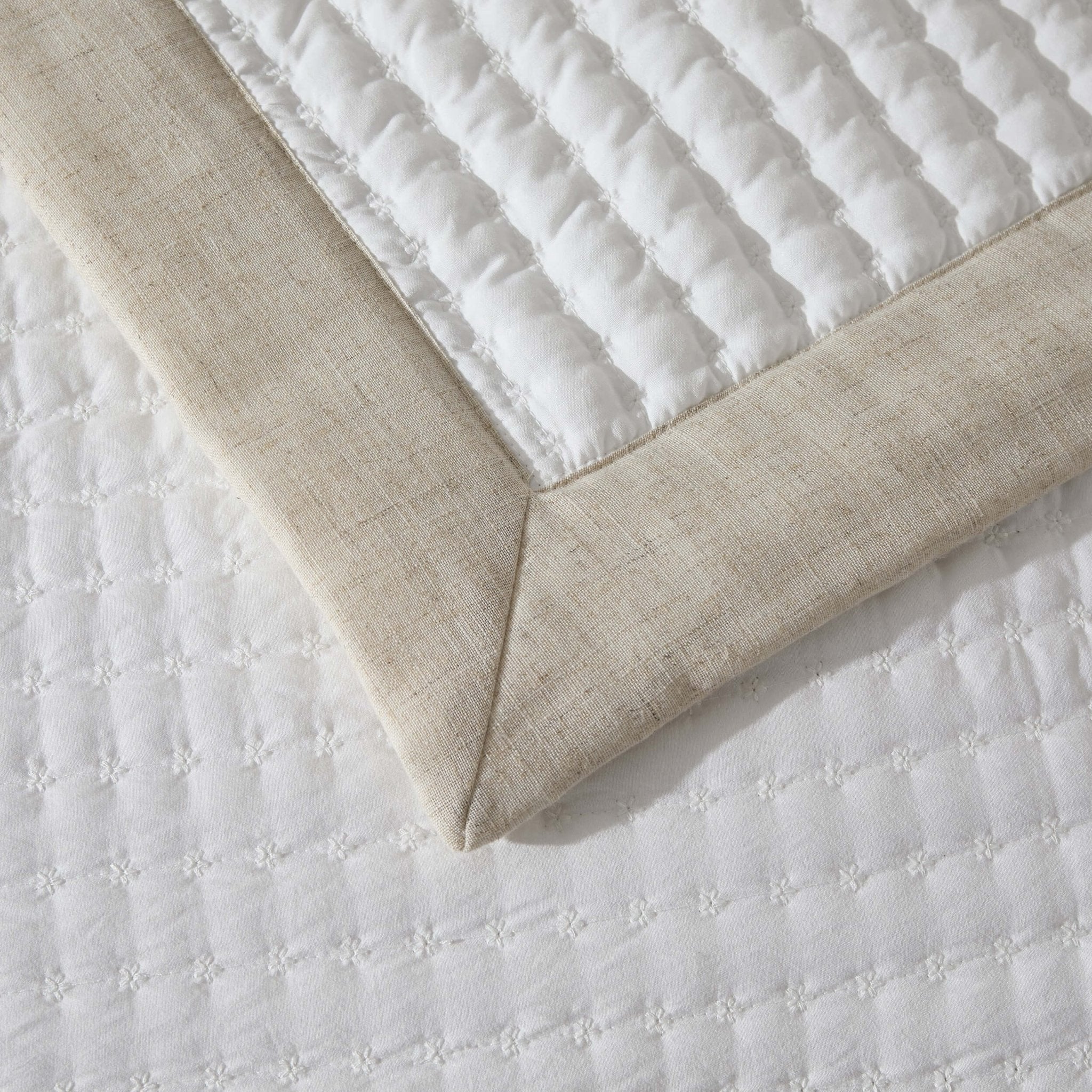 Portobello Embroidered Linen Edge Bedspread - White/Natural - Image 2