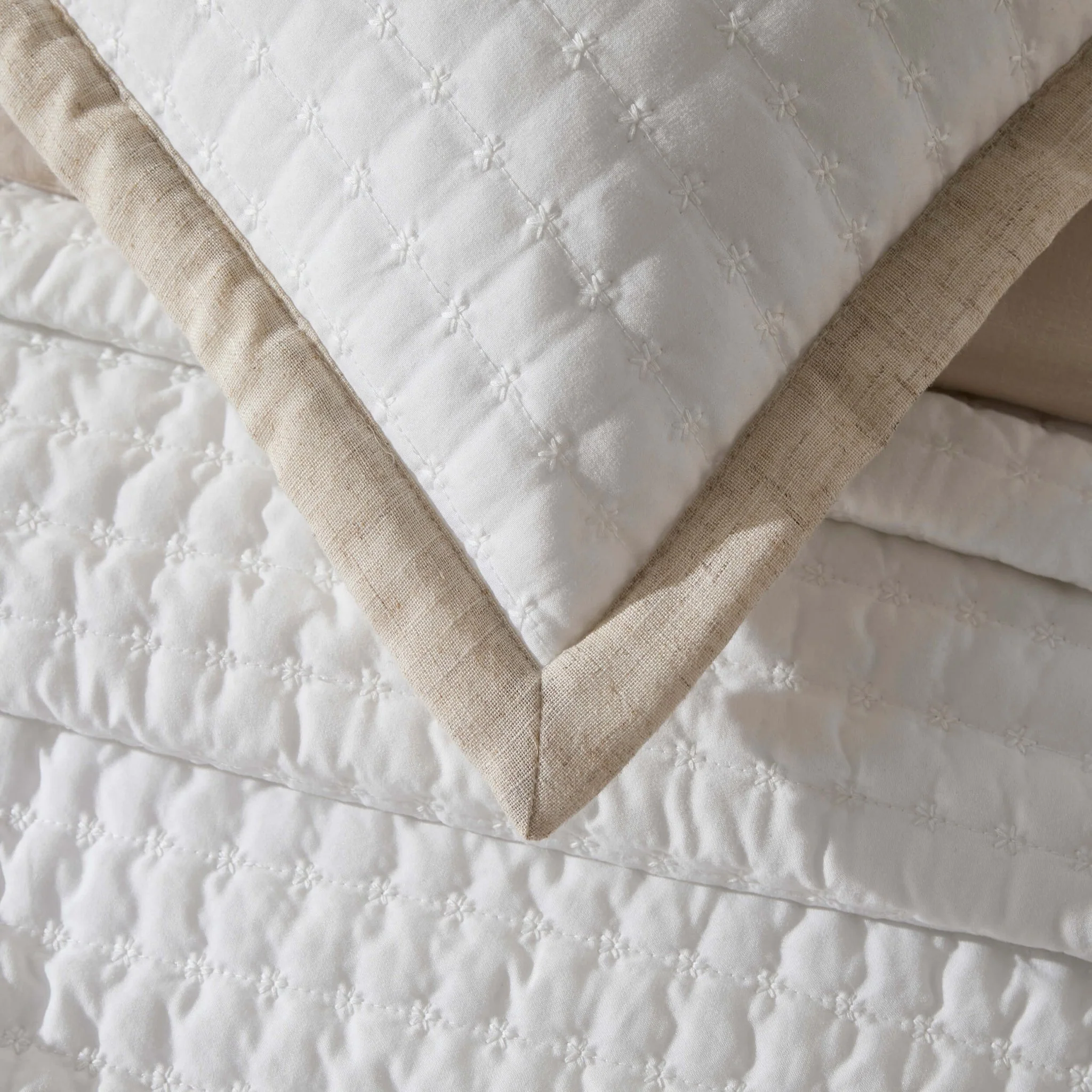 Portobello Embroidered Linen Edge Cushion Cover - White/Natural - Image 2