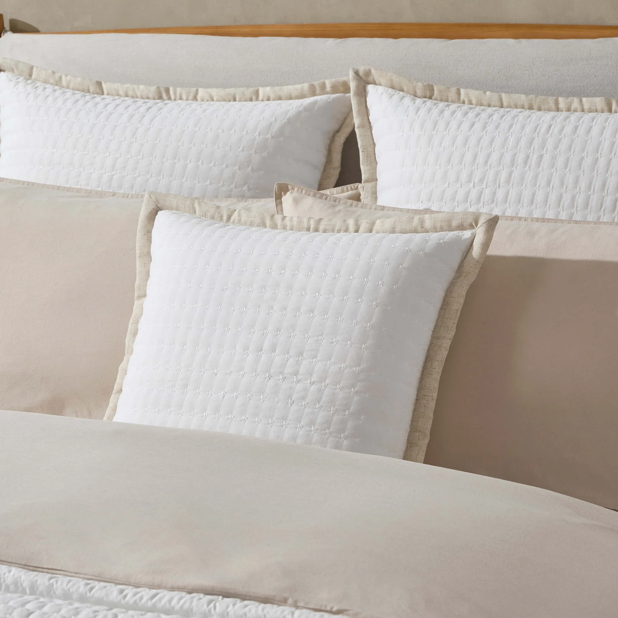 Portobello Embroidered Linen Edge Cushion Cover - White/Natural - Image 3
