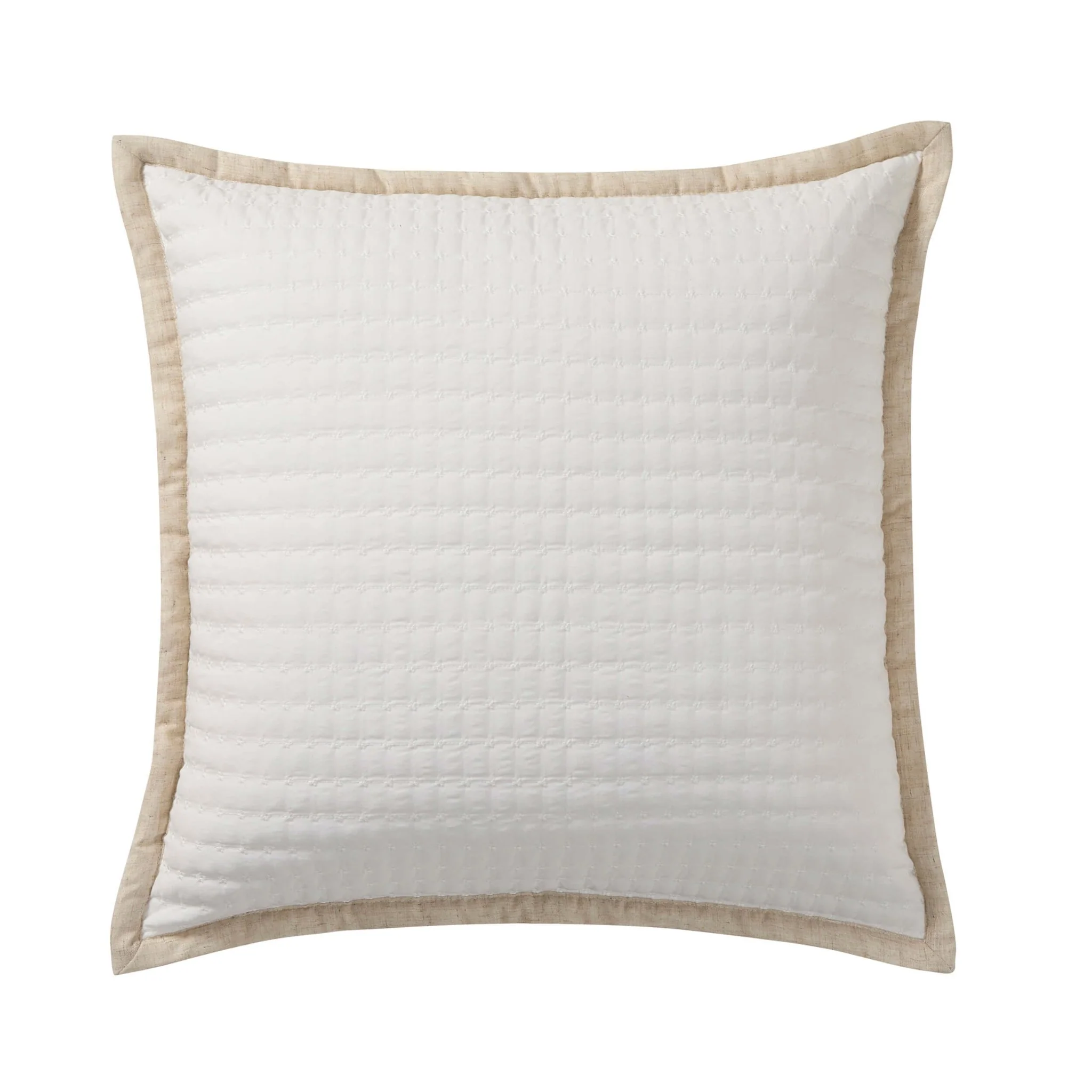Portobello Embroidered Linen Edge Cushion Cover - White/Natural - Image 4