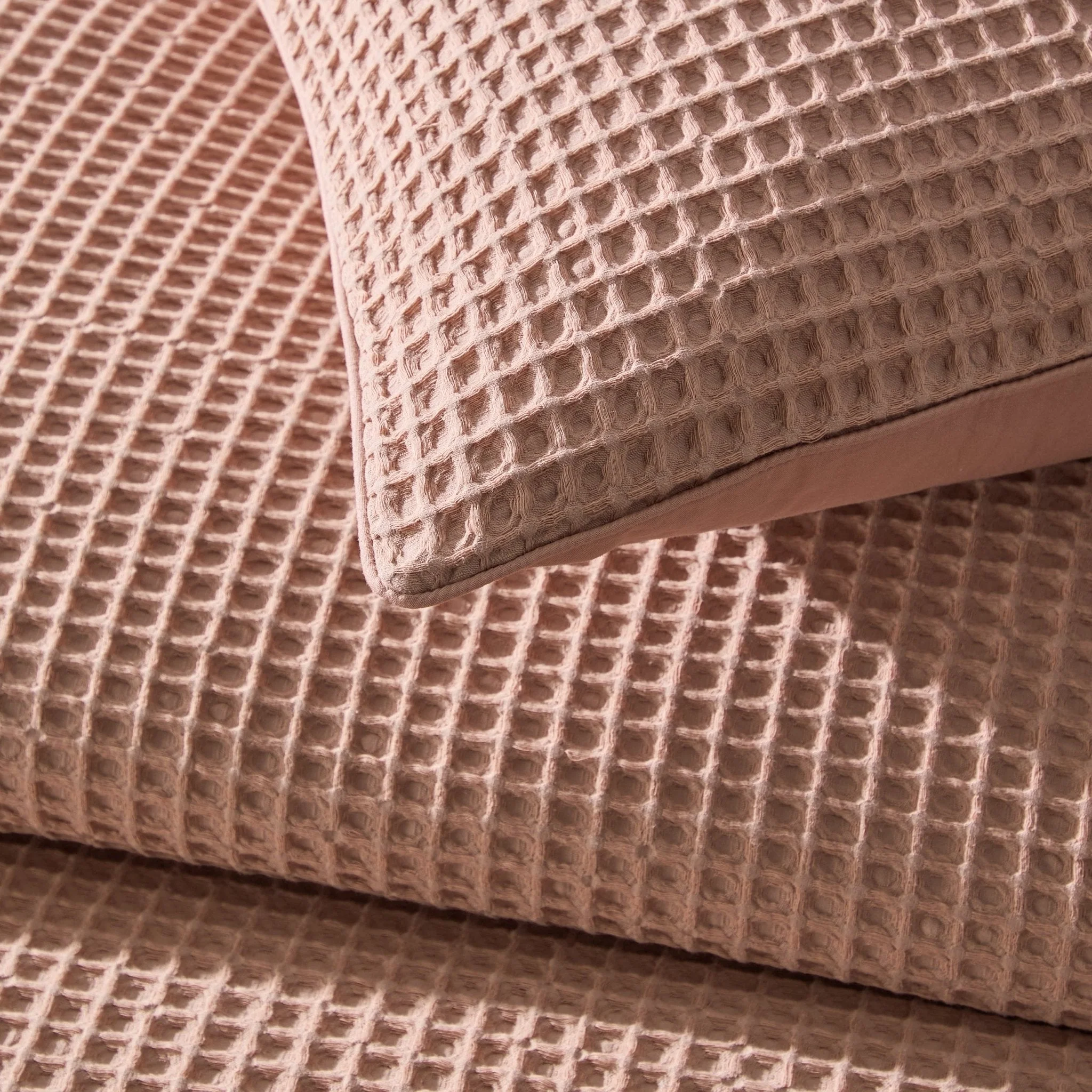Portofino Waffle 100% Cotton Duvet Cover 200 Thread Count - Blush - Image 3
