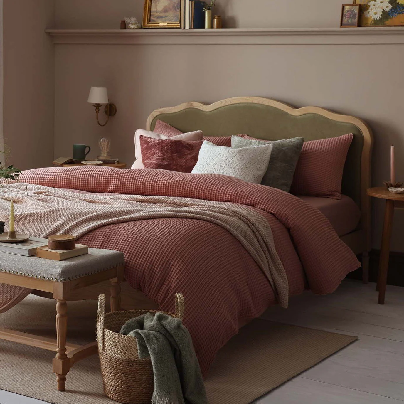 Portofino Waffle 100% Cotton Duvet Cover 200 Thread Count - Blush - Image 6