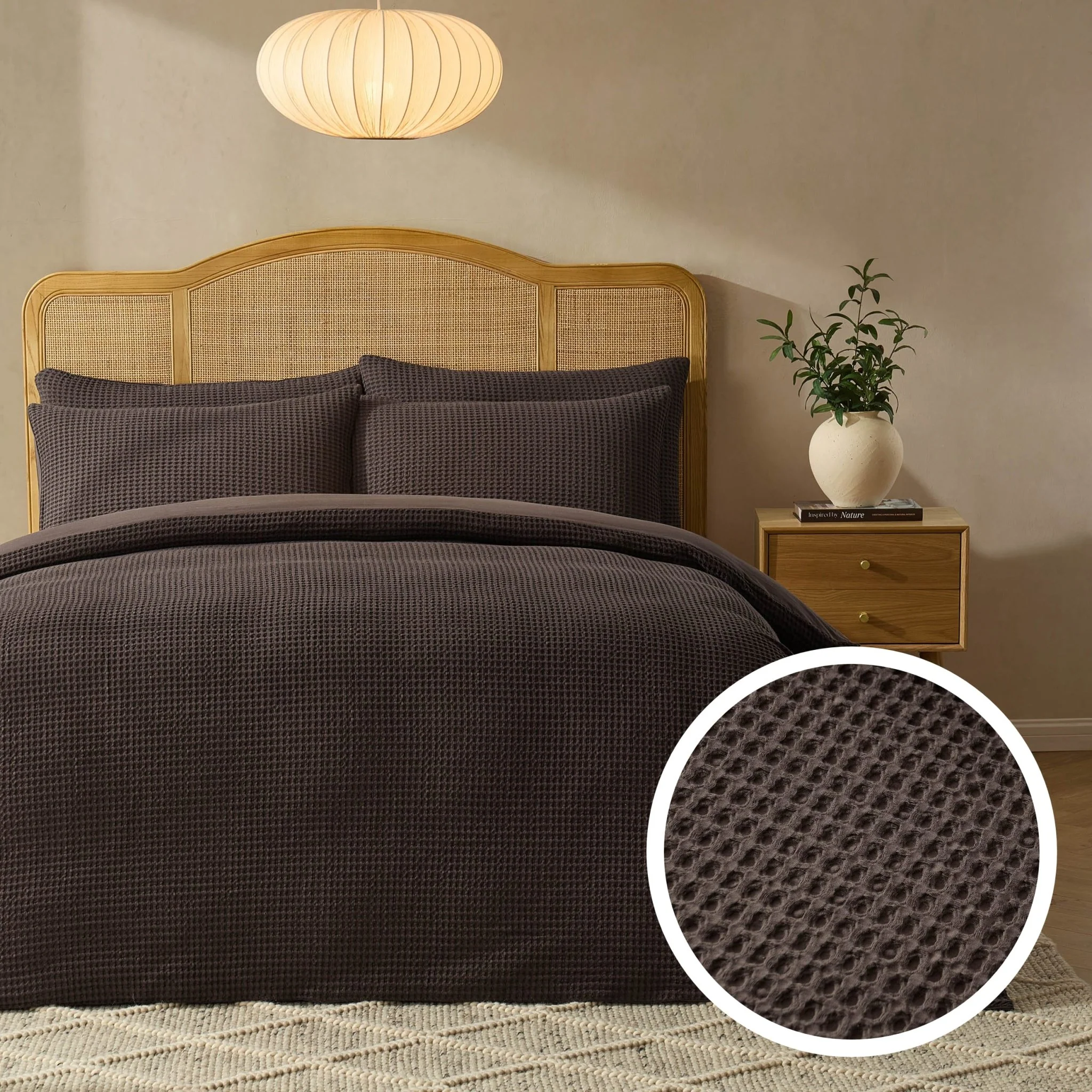 Portofino Waffle 100% Cotton Duvet Cover 200 Thread Count - Chocolate