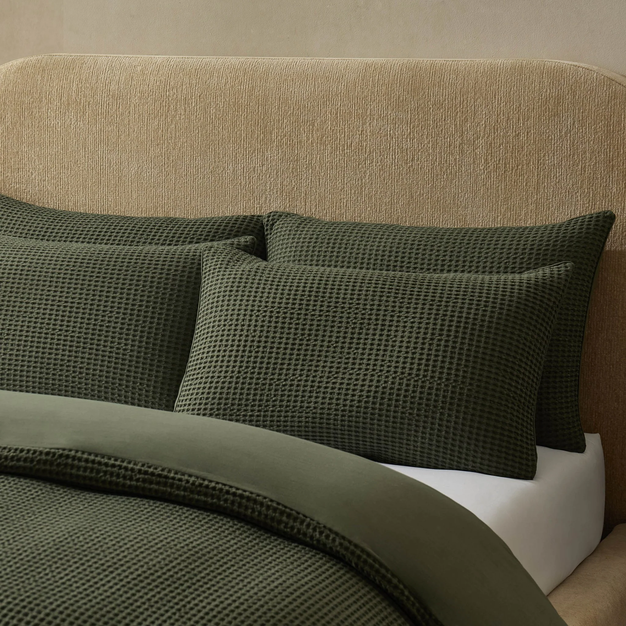 Portofino Waffle 100% Cotton Duvet Cover 200 Thread Count - Forest Green - Image 3