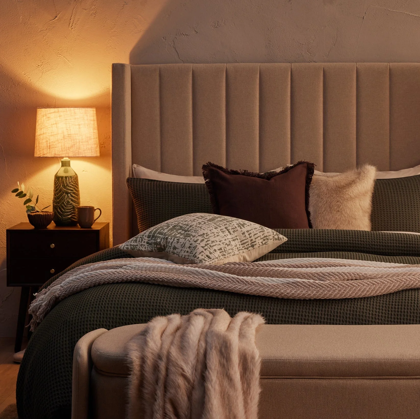 Portofino Waffle 100% Cotton Duvet Cover 200 Thread Count - Forest Green - Image 5