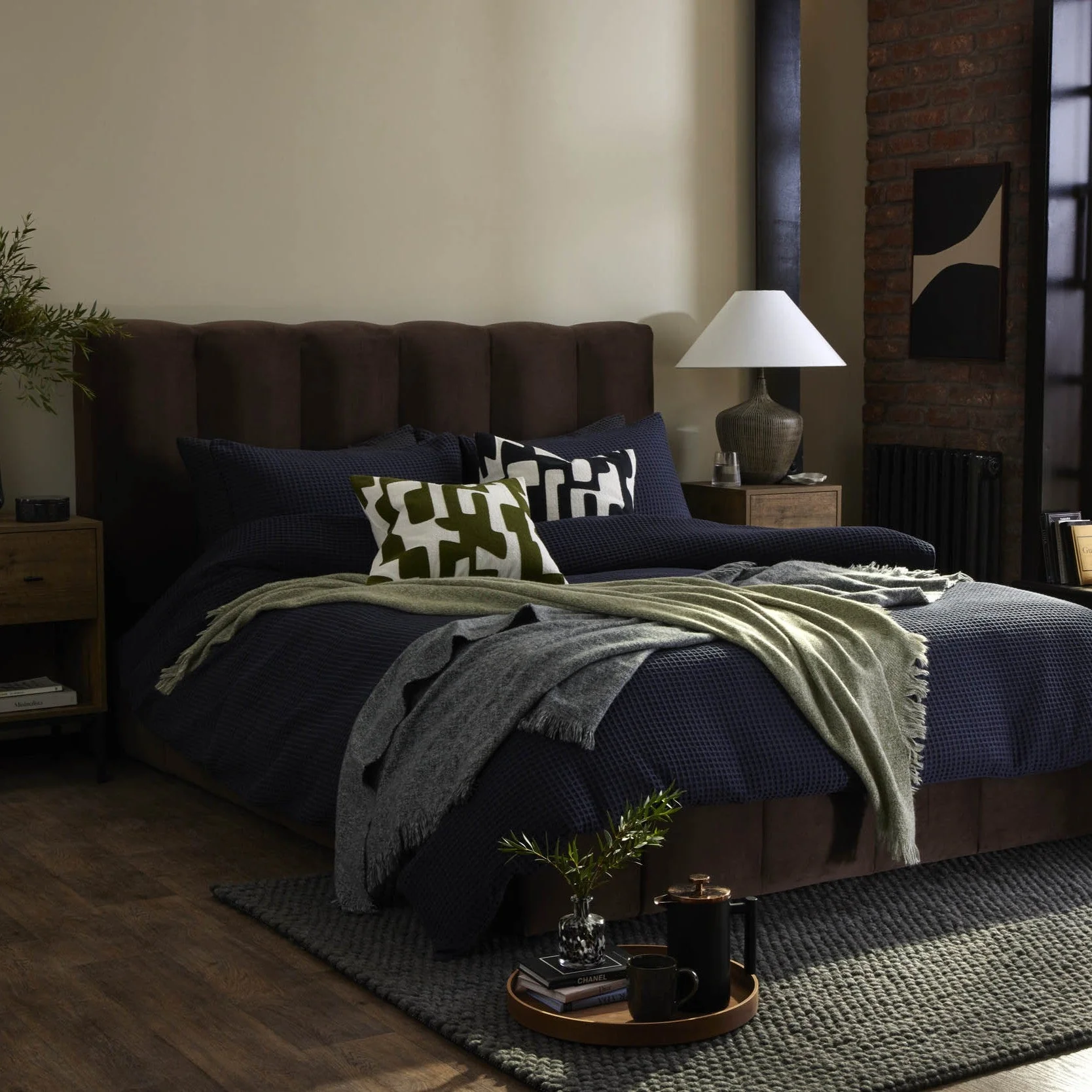 Portofino Waffle 100% Cotton Duvet Cover 200 Thread Count - Midnight Navy - Image 4