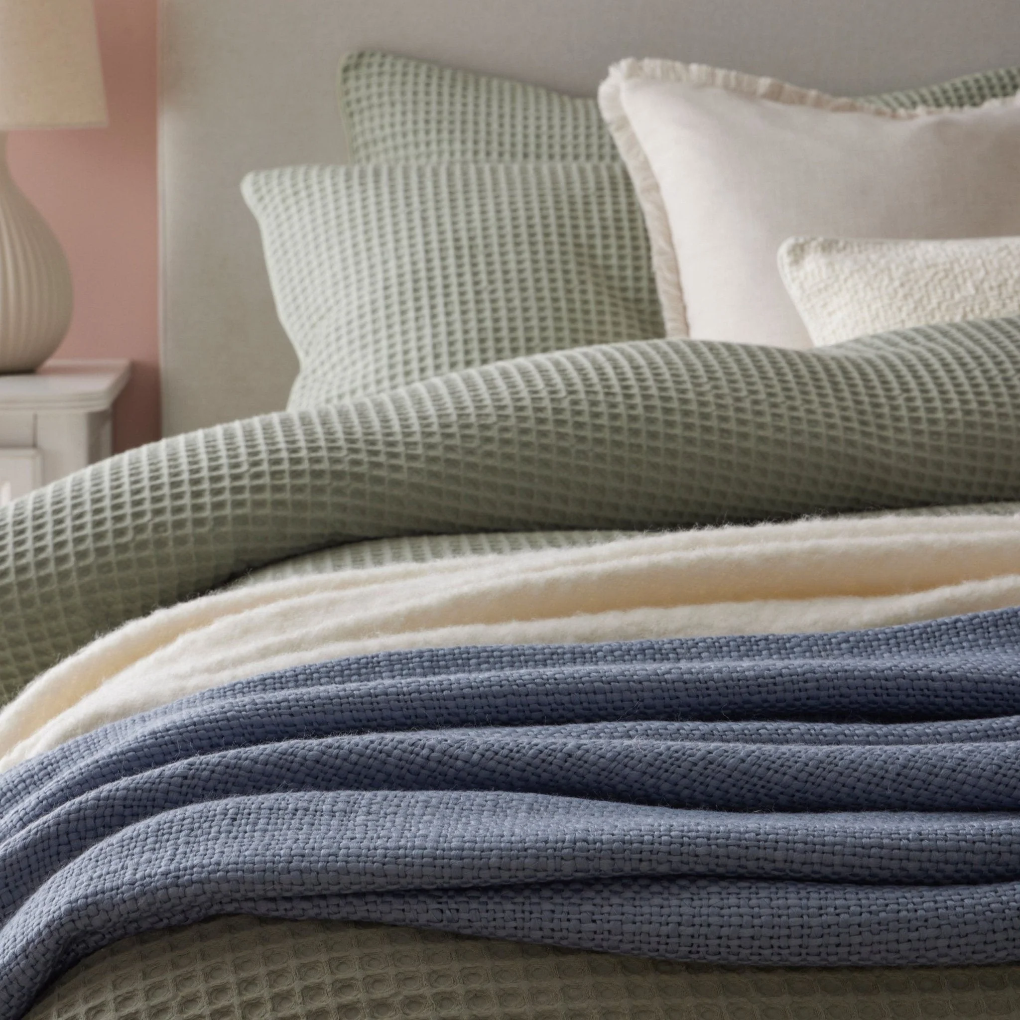 Portofino Waffle 100% Cotton Duvet Cover 200 Thread Count - Sage Green - Image 4