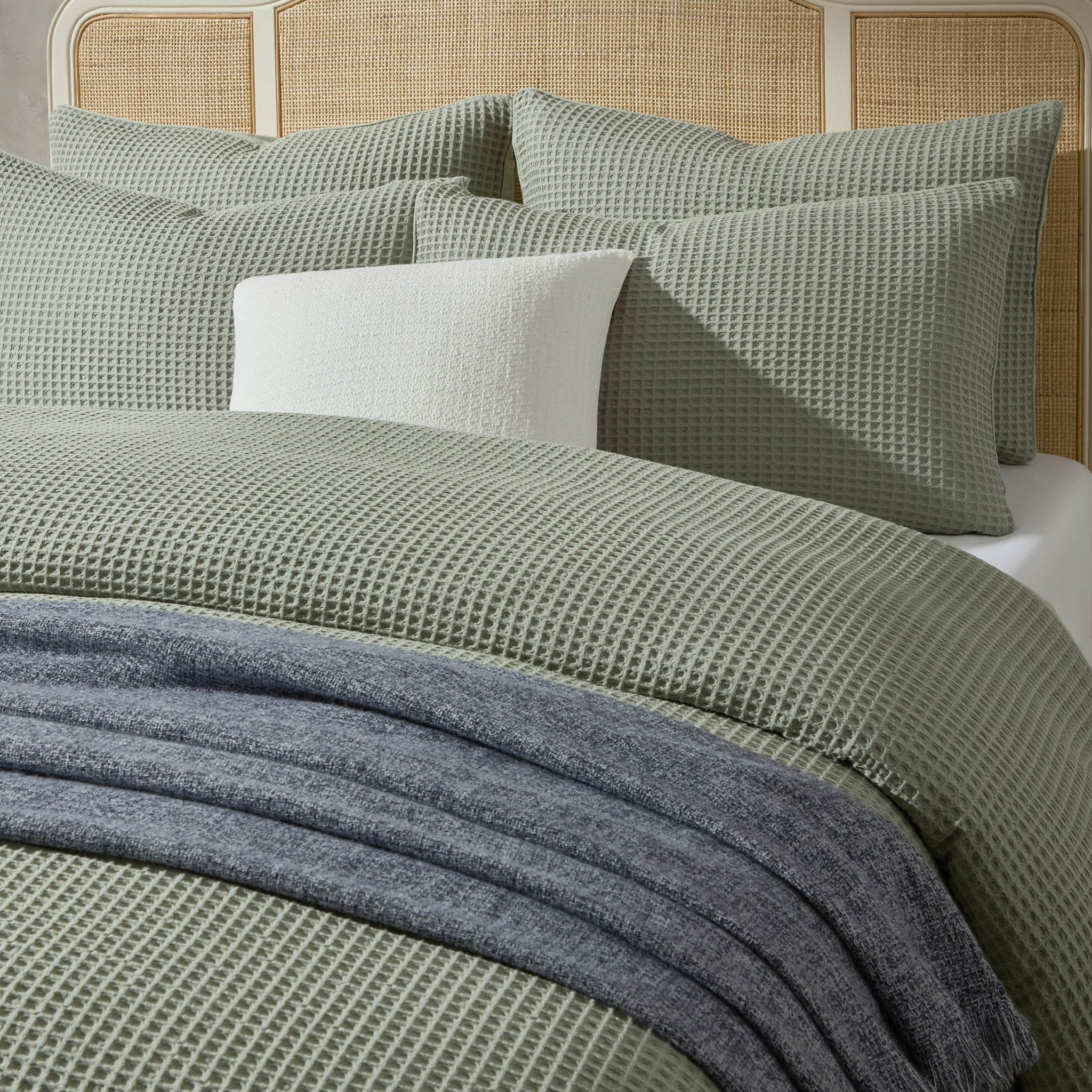 Portofino Waffle 100% Cotton Duvet Cover 200 Thread Count - Sage Green - Image 5