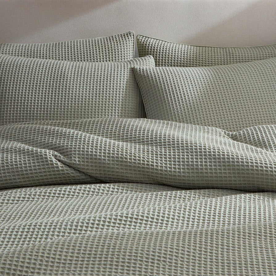 Portofino Waffle 100% Cotton Duvet Cover 200 Thread Count - Sage Green - Image 6