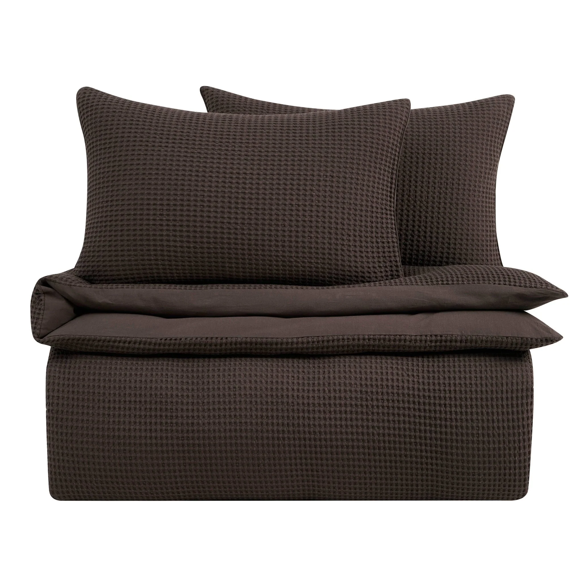 Portofino Waffle 100% Cotton Pair of Pillowcases 200 Thread Count - Chocolate - Image 5