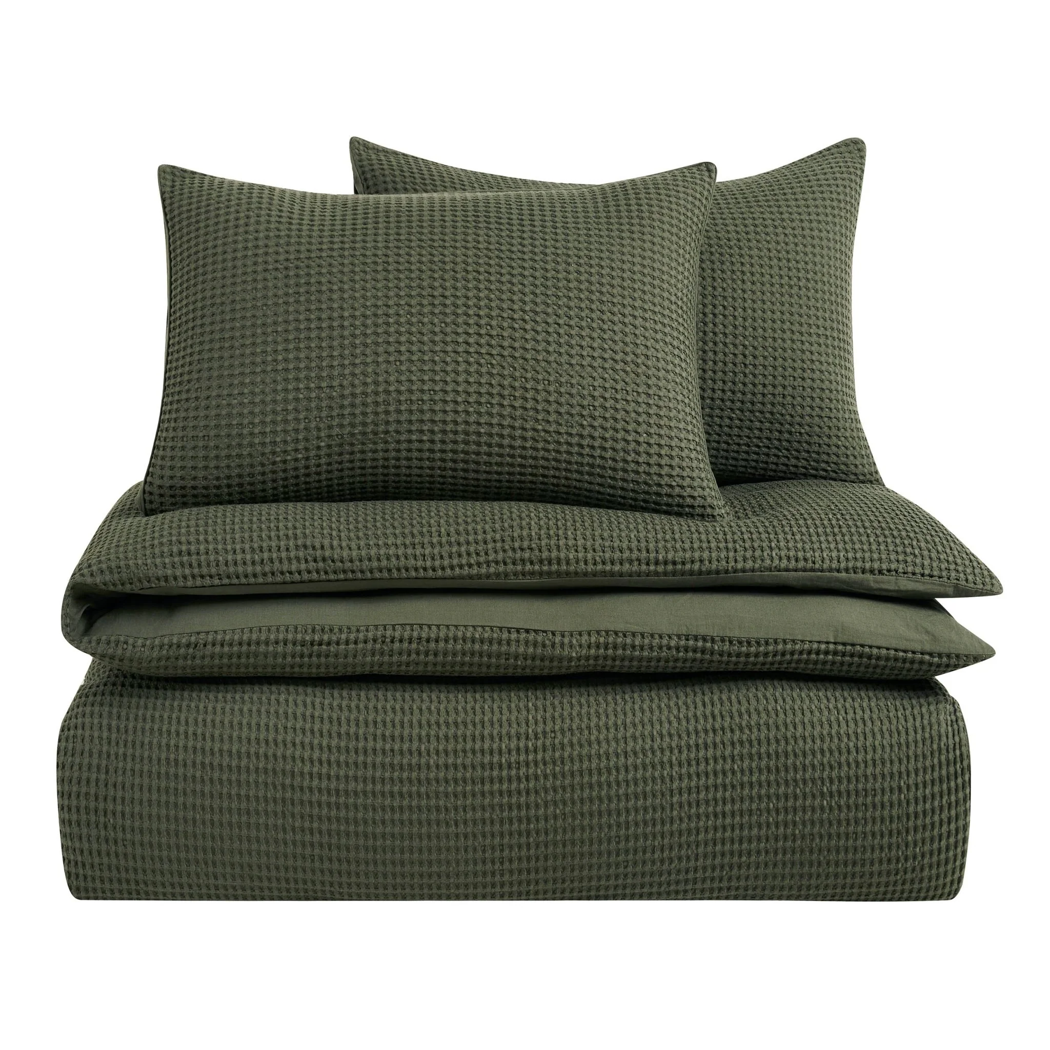Portofino Waffle 100% Cotton Pair of Pillowcases 200 Thread Count - Forest Green - Image 5