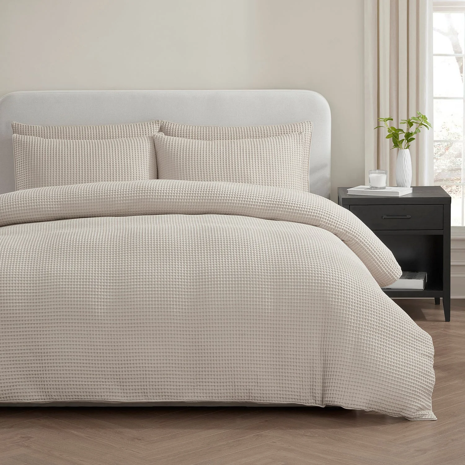 Portofino Waffle 100% Cotton Pair of Pillowcases 200 Thread Count - Natural - Image 5