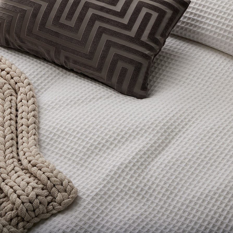 Portofino Waffle 100% Cotton Duvet Cover 200 Thread Count - White - Image 10