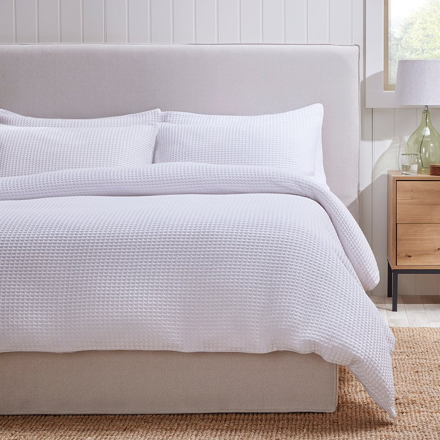Portofino Waffle 100% Cotton Duvet Cover 200 Thread Count - White - Image 5