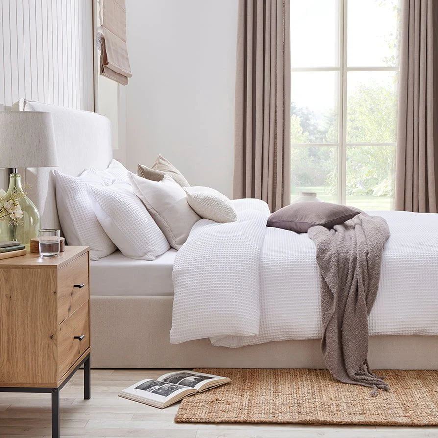 Portofino Waffle 100% Cotton Duvet Cover 200 Thread Count - White - Image 9