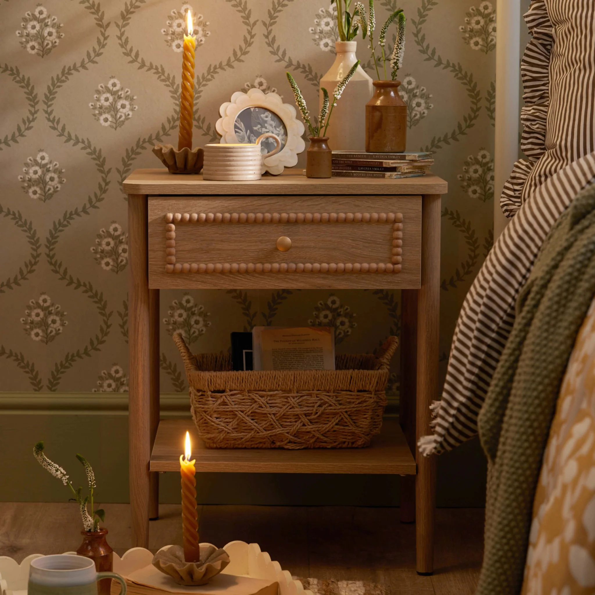 Posy Bobbin 1 Drawer Nightstand - Light Wood