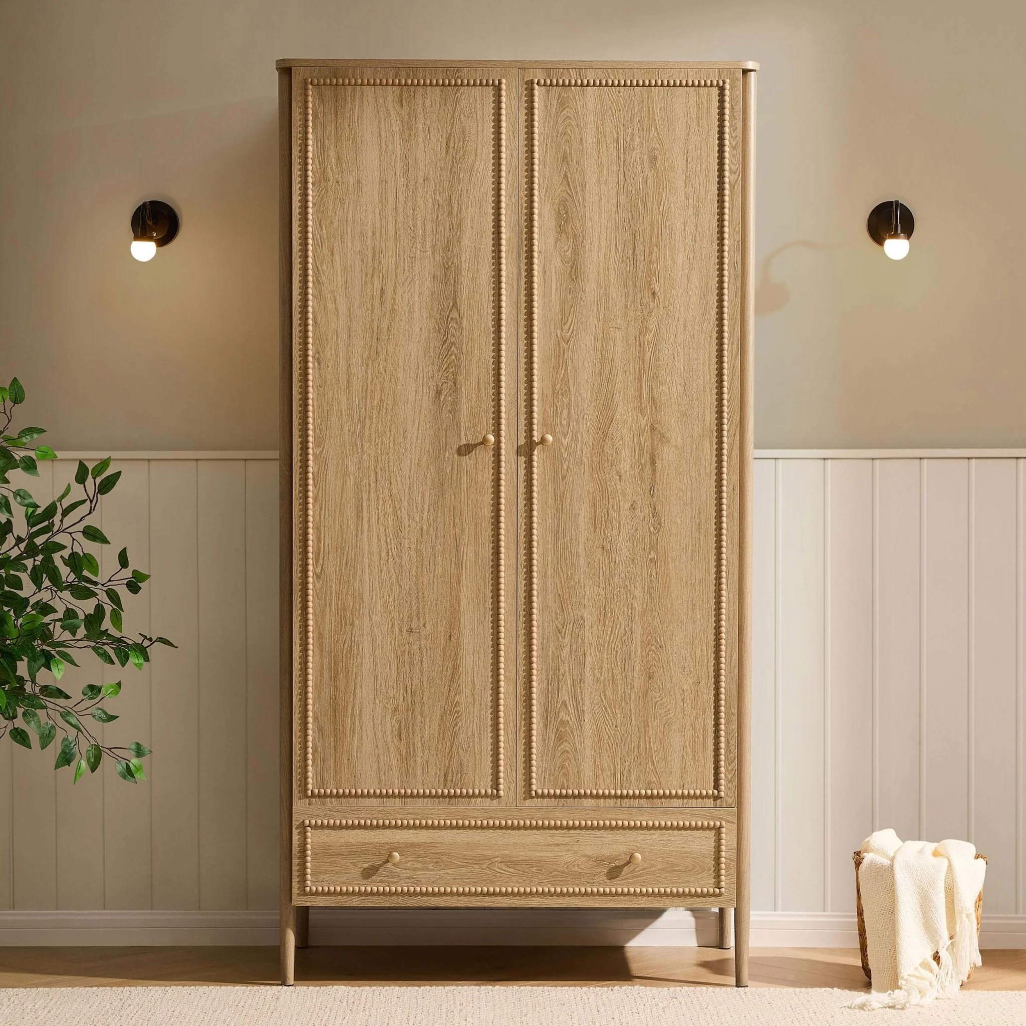 Posy Bobbin 2 Door Wardrobe with Drawer - Light Wood - Image 2