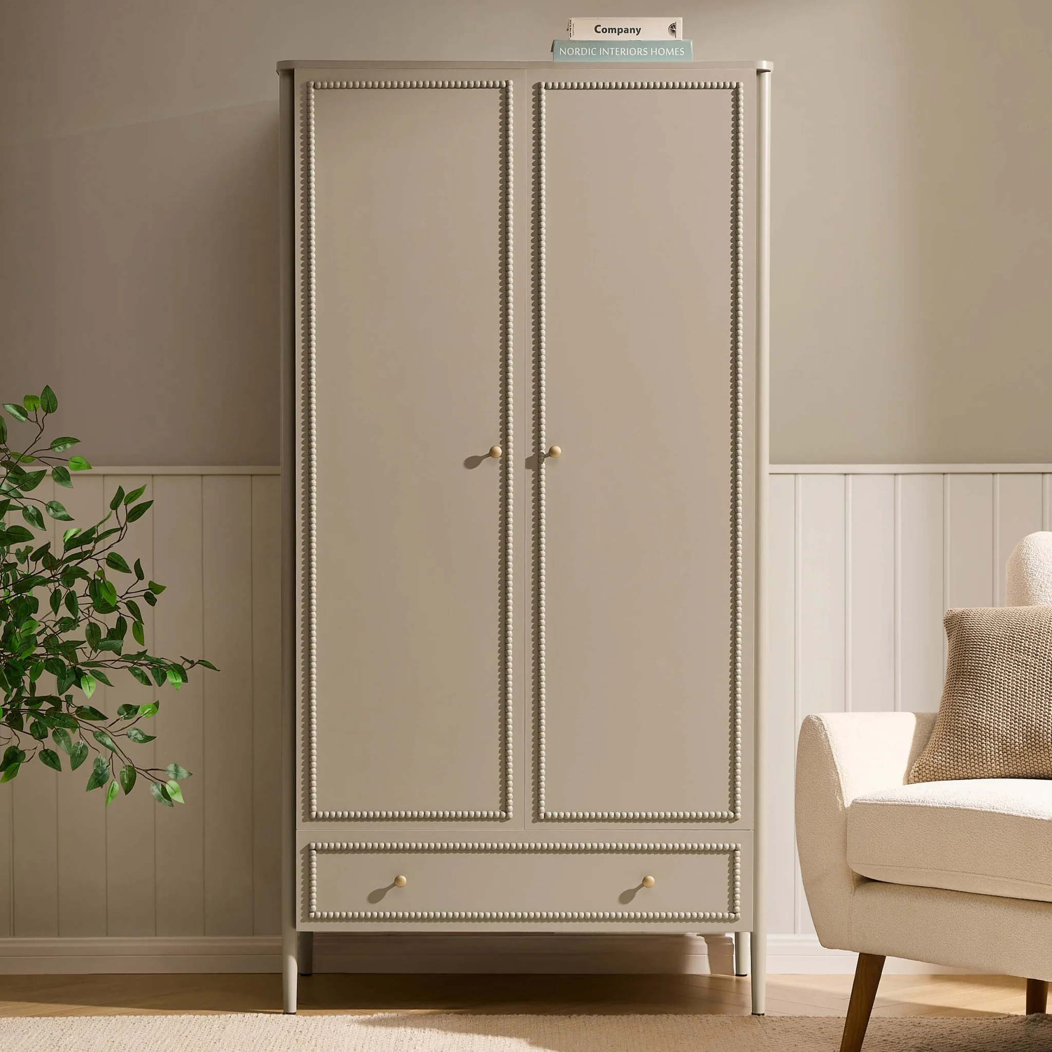 Posy Bobbin 2 Door Wardrobe with Drawer - Taupe - Image 2