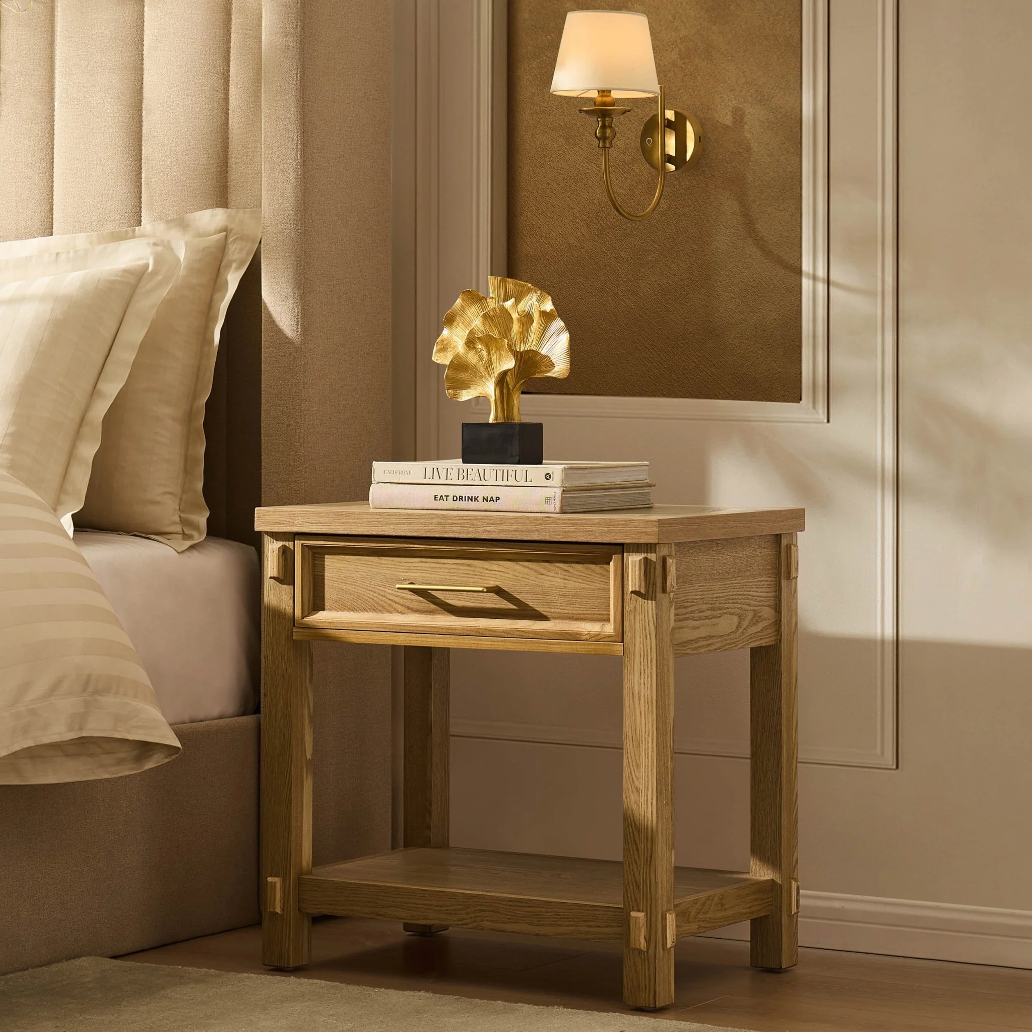 Prim 1 Drawer Wide Nightstand - Light Wood - Image 2