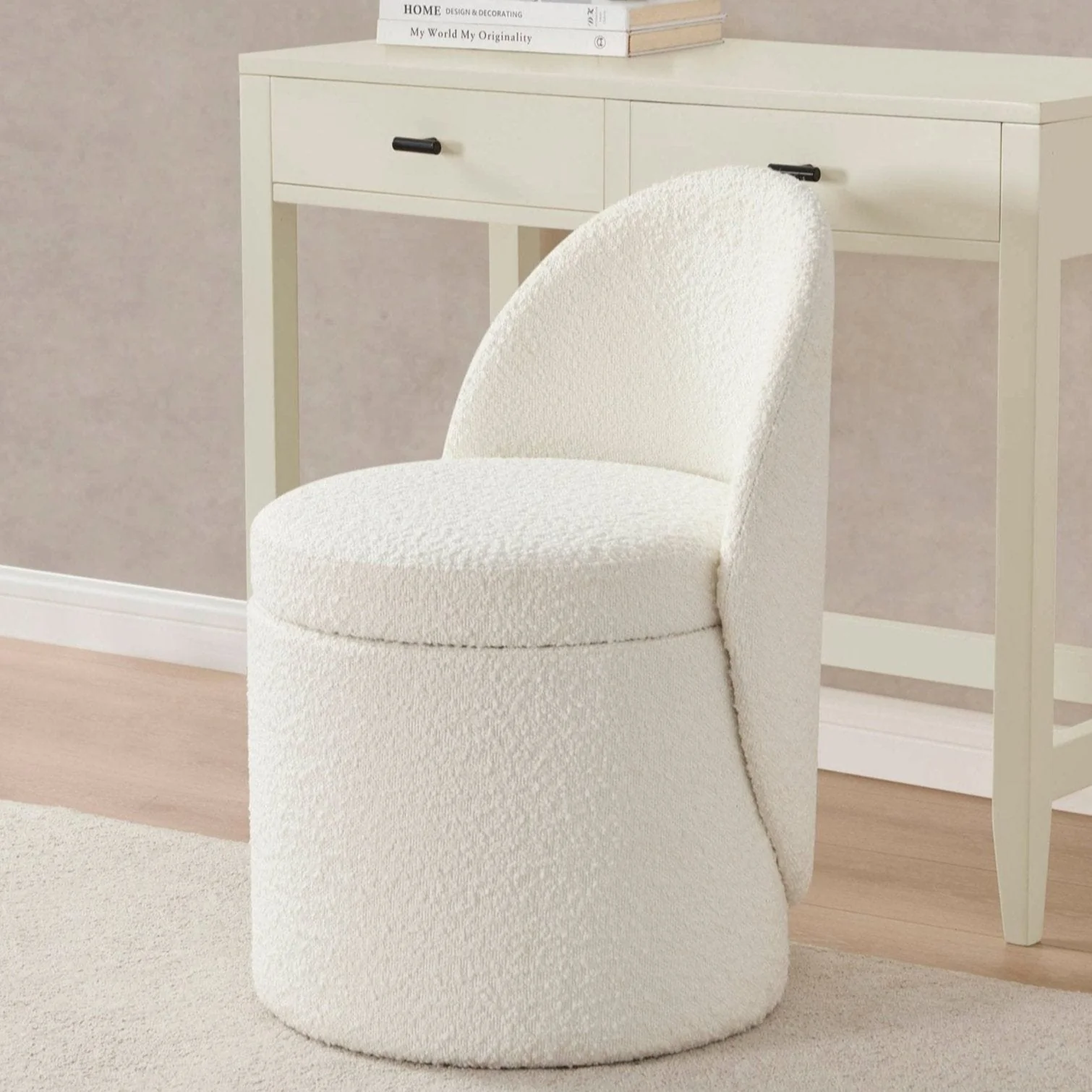 Primrose Boucle Dressing Table Storage Stool - Off White