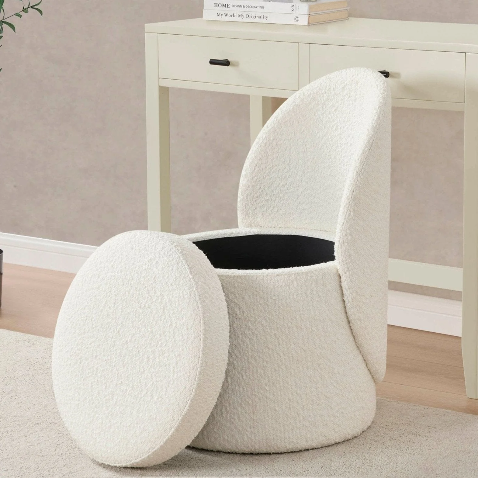 Primrose Boucle Dressing Table Storage Stool - Off White - Image 2