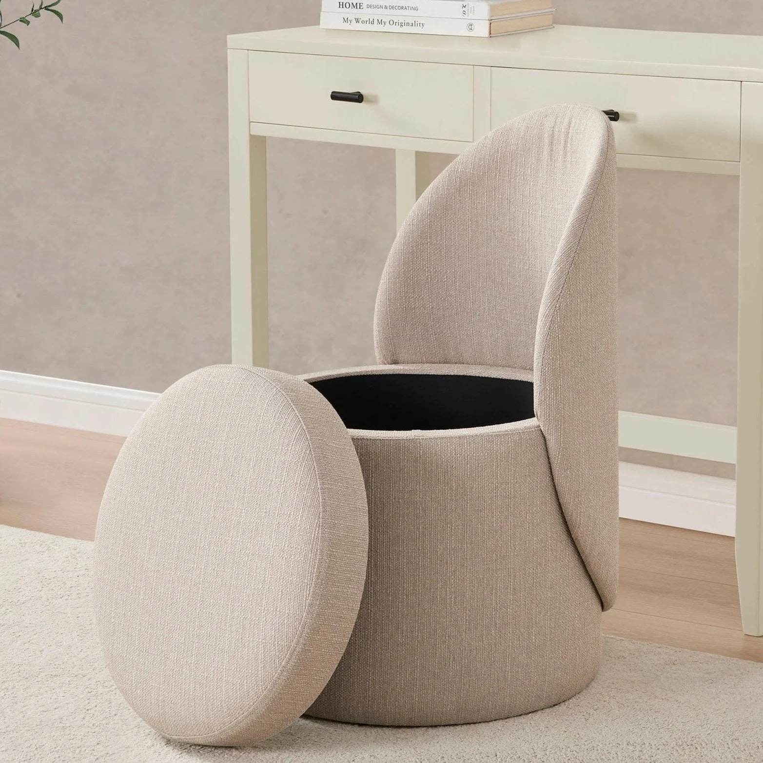 Primrose Dressing Table Storage Stool - Stone Grey - Image 2