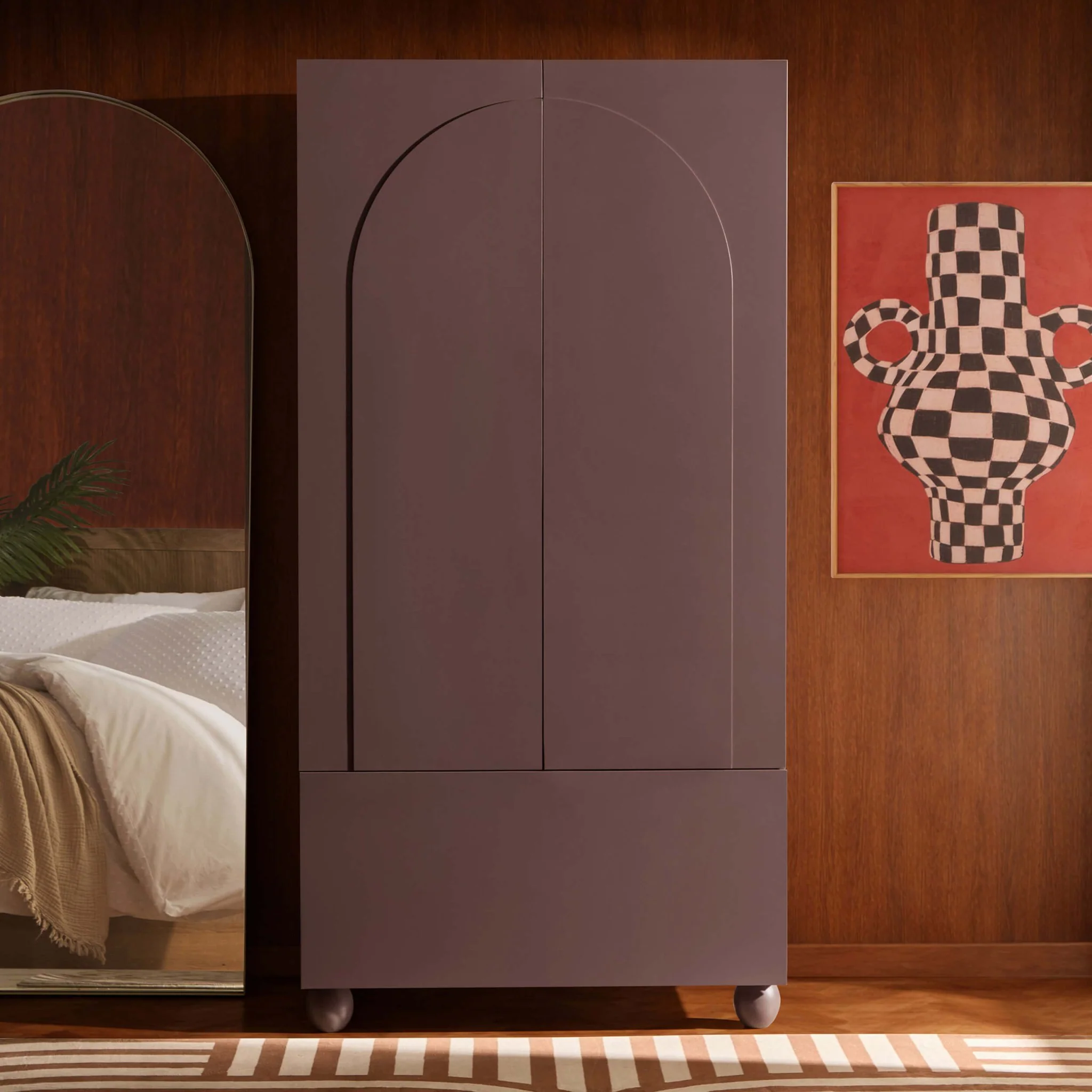 Rachel Arch Front 2 Door Wardrobe with Drawer - Mocha - Image 2