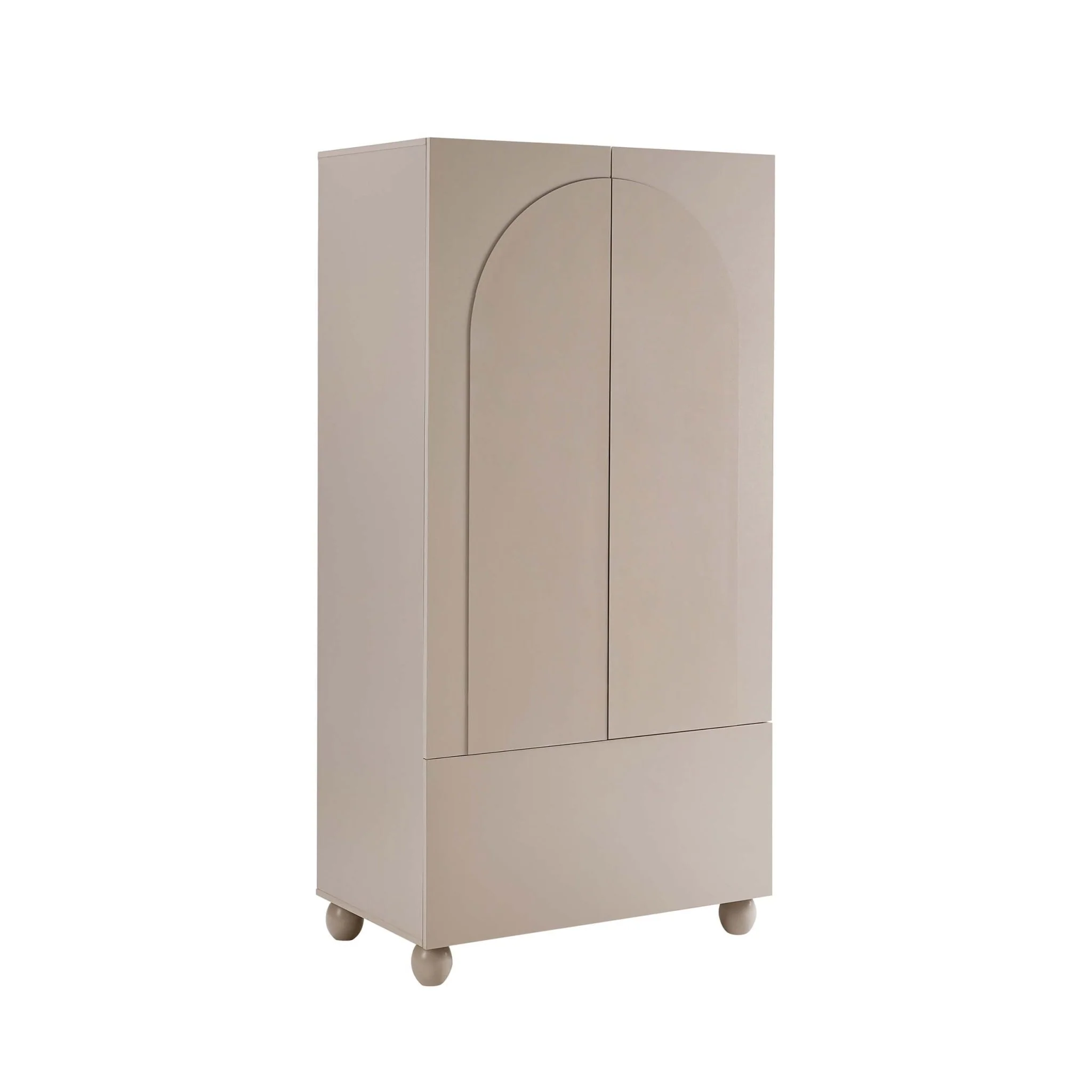 Rachel Arch Front 2 Door Wardrobe with Drawer - Taupe - Image 4