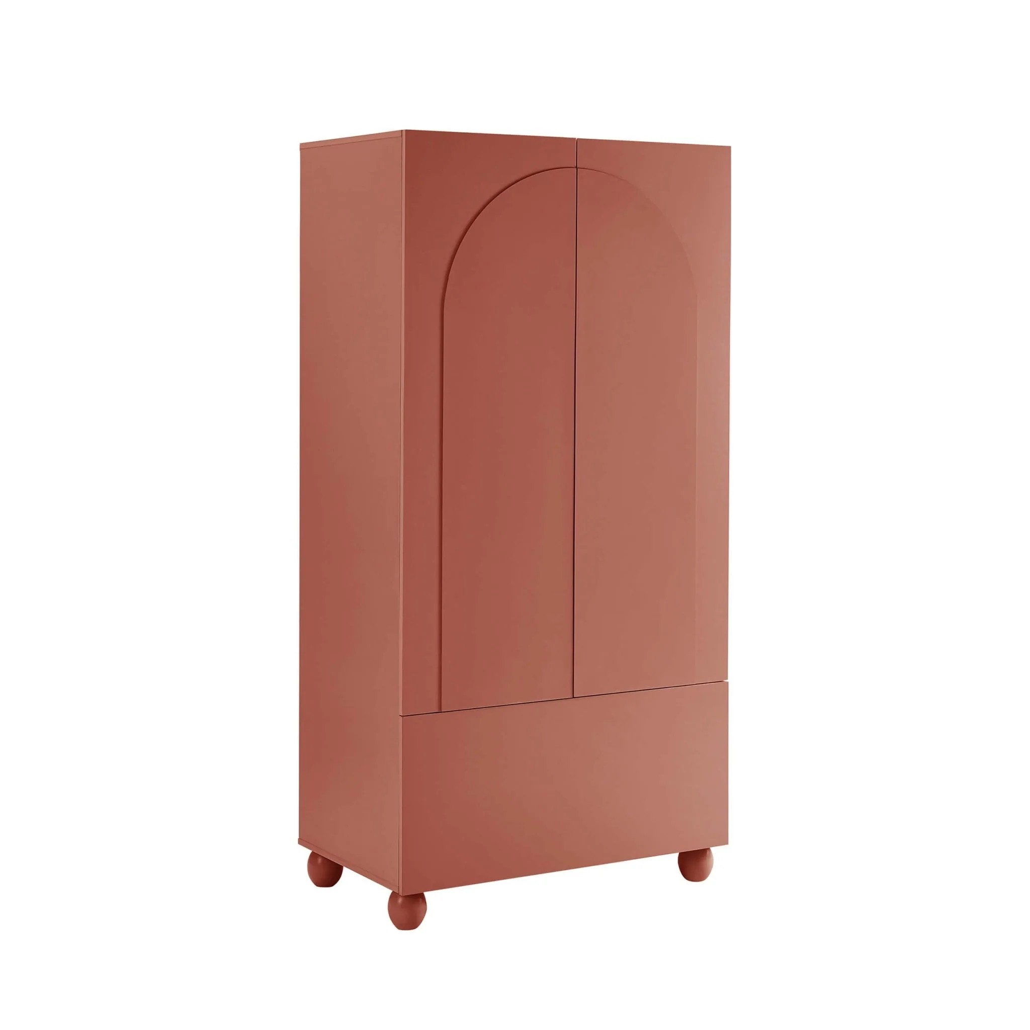 Rachel Arch Front 2 Door Wardrobe with Drawer - Terracotta - Image 4