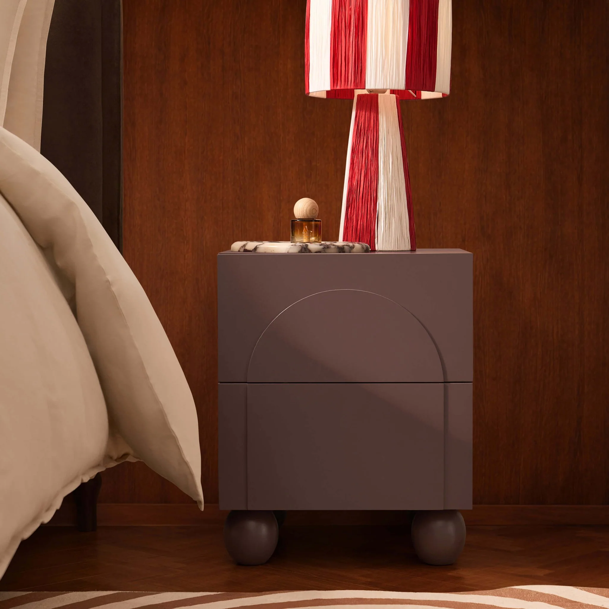 Rachel Arch Front 2 Drawer Bedside Table - Mocha