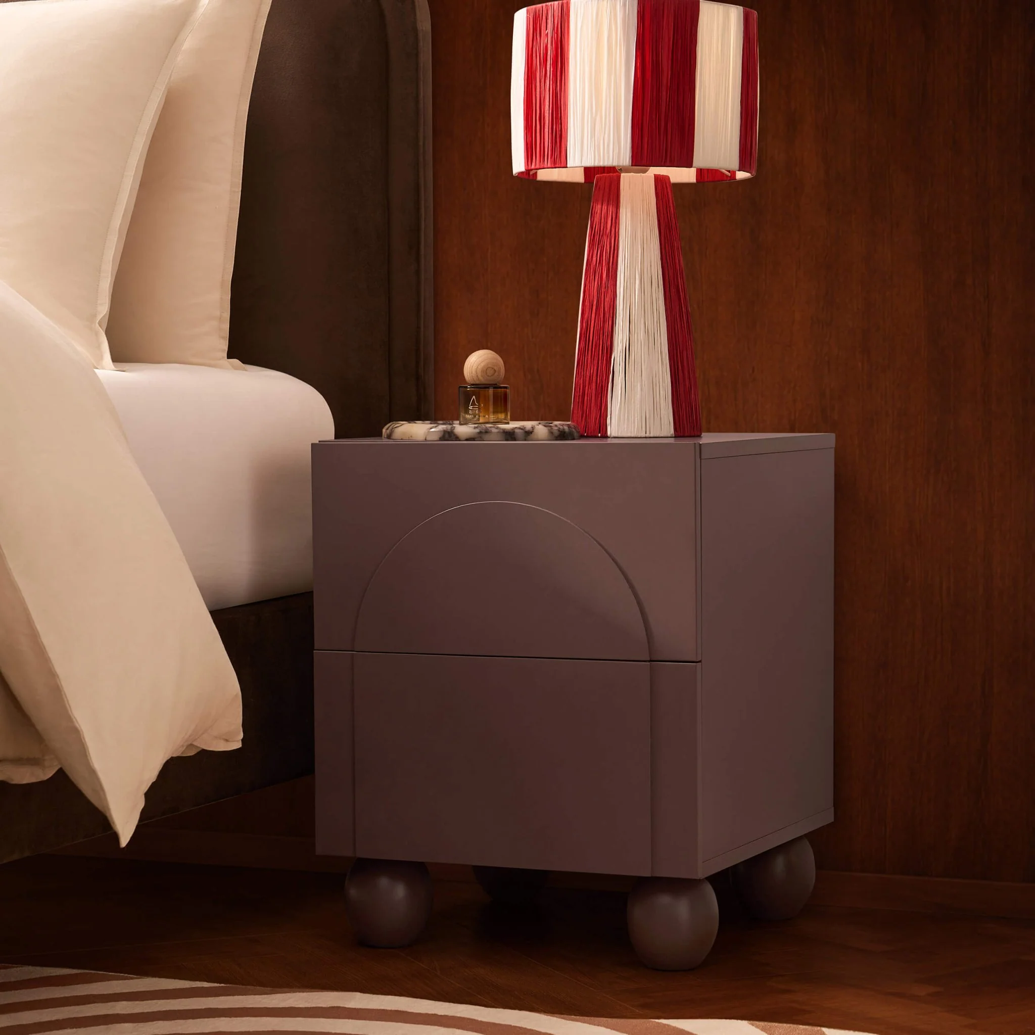 Rachel Arch Front 2 Drawer Bedside Table - Mocha - Image 2