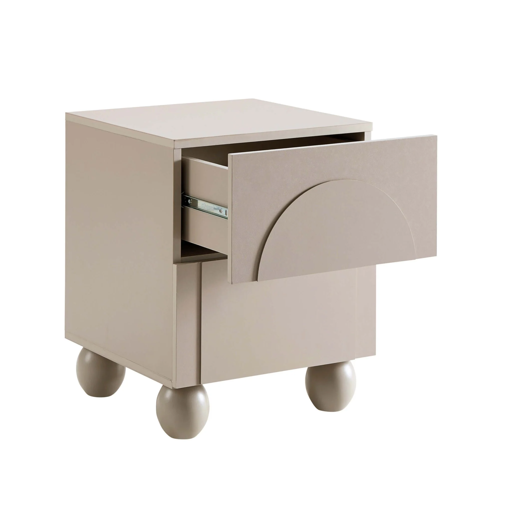 Rachel Arch Front 2 Drawer Bedside Table - Taupe - Image 5