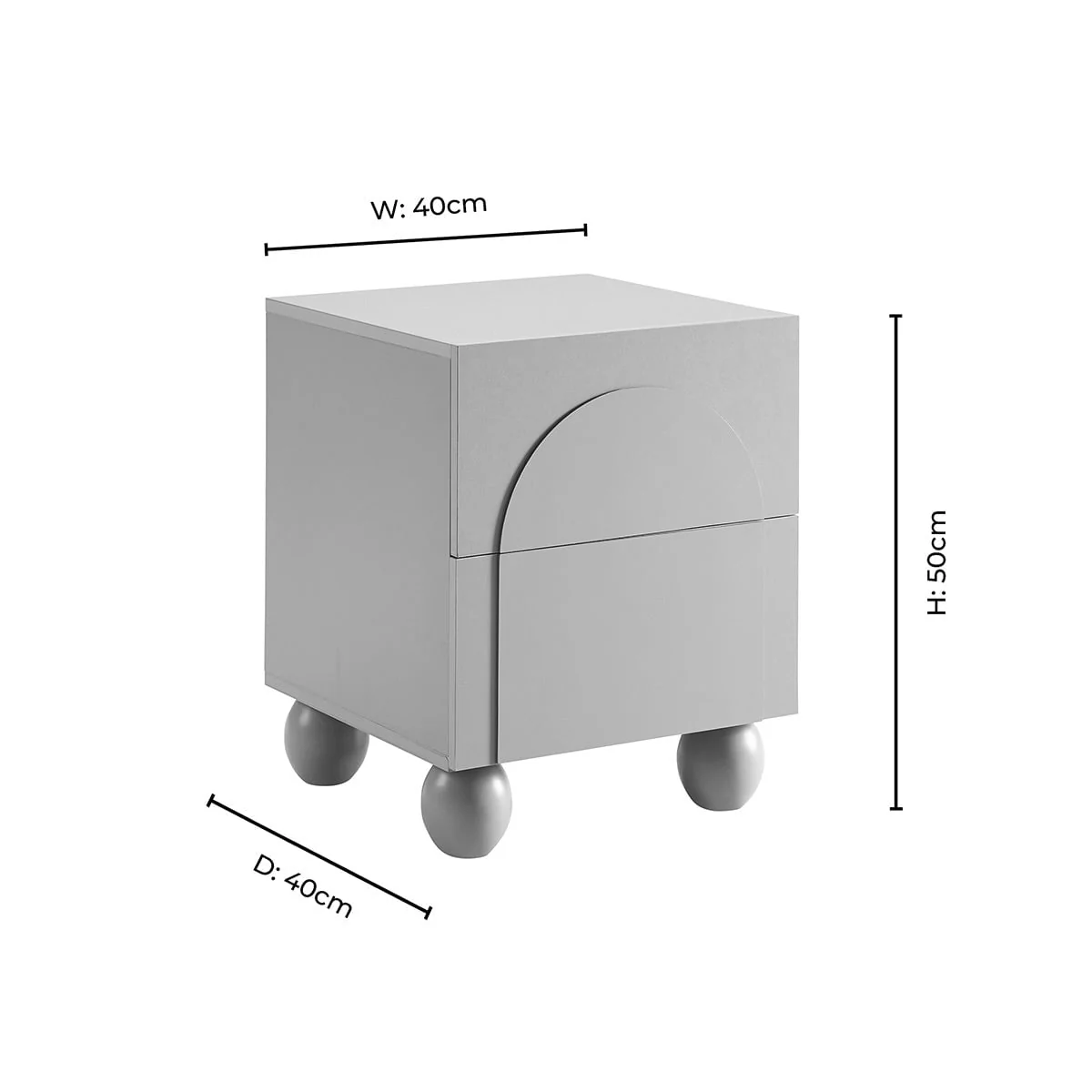 Rachel Arch Front 2 Drawer Bedside Table - Taupe - Image 9