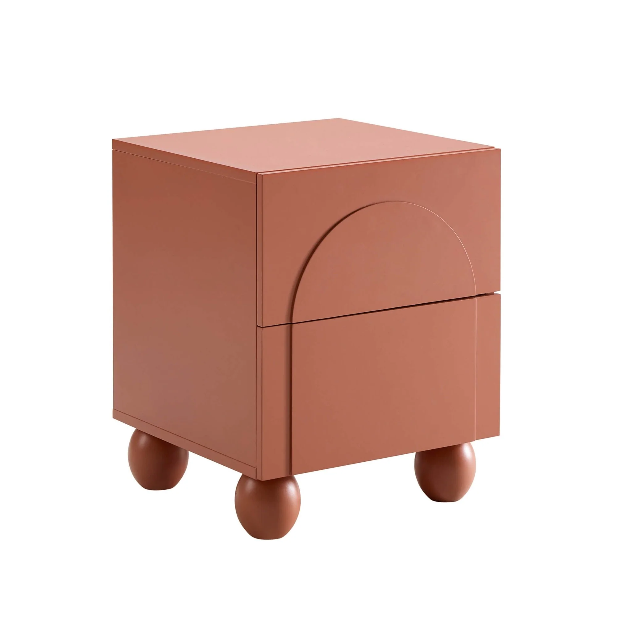 Rachel Arch Front 2 Drawer Bedside Table - Terracotta - Image 4