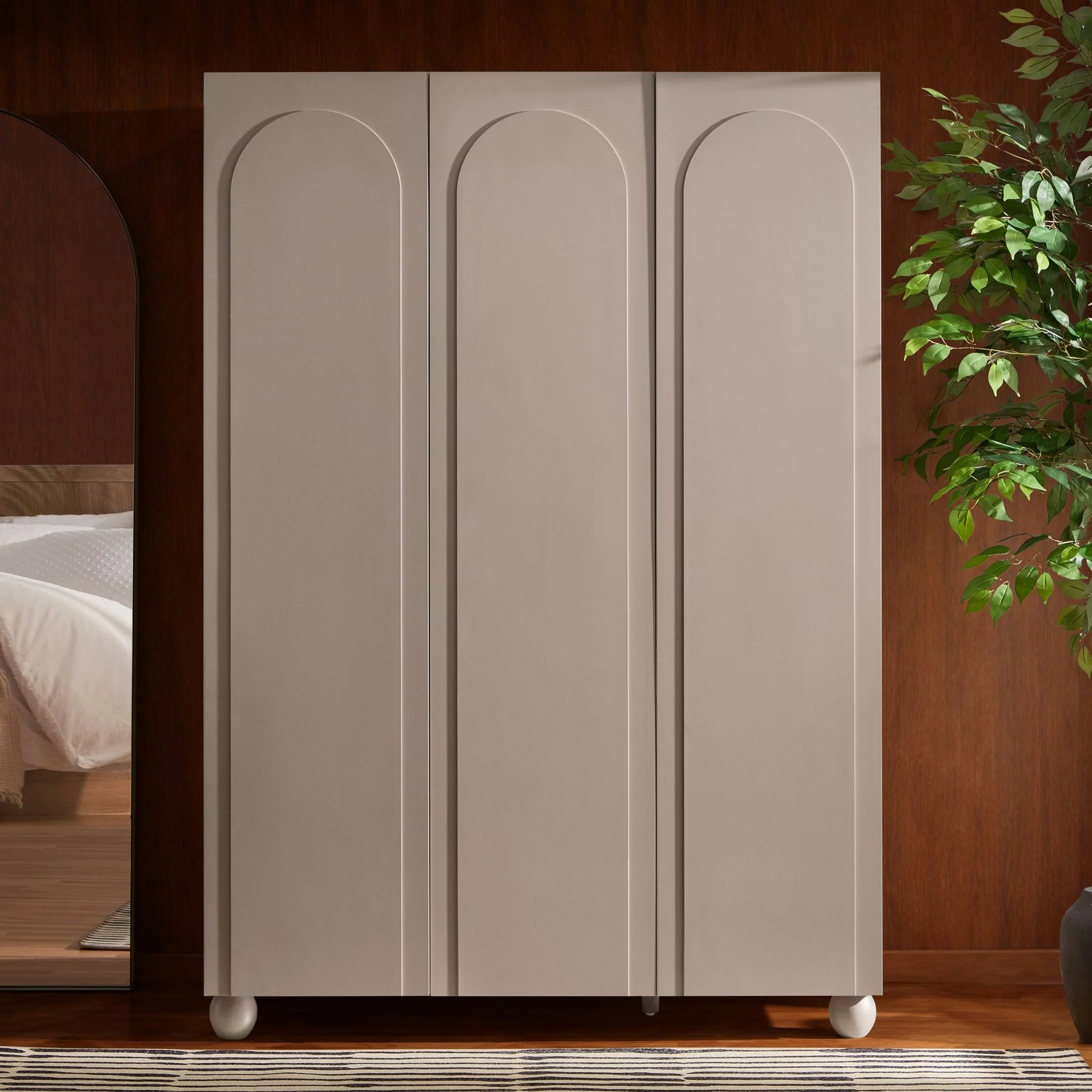 Rachel Arch Front 3 Door Wardrobe - Taupe