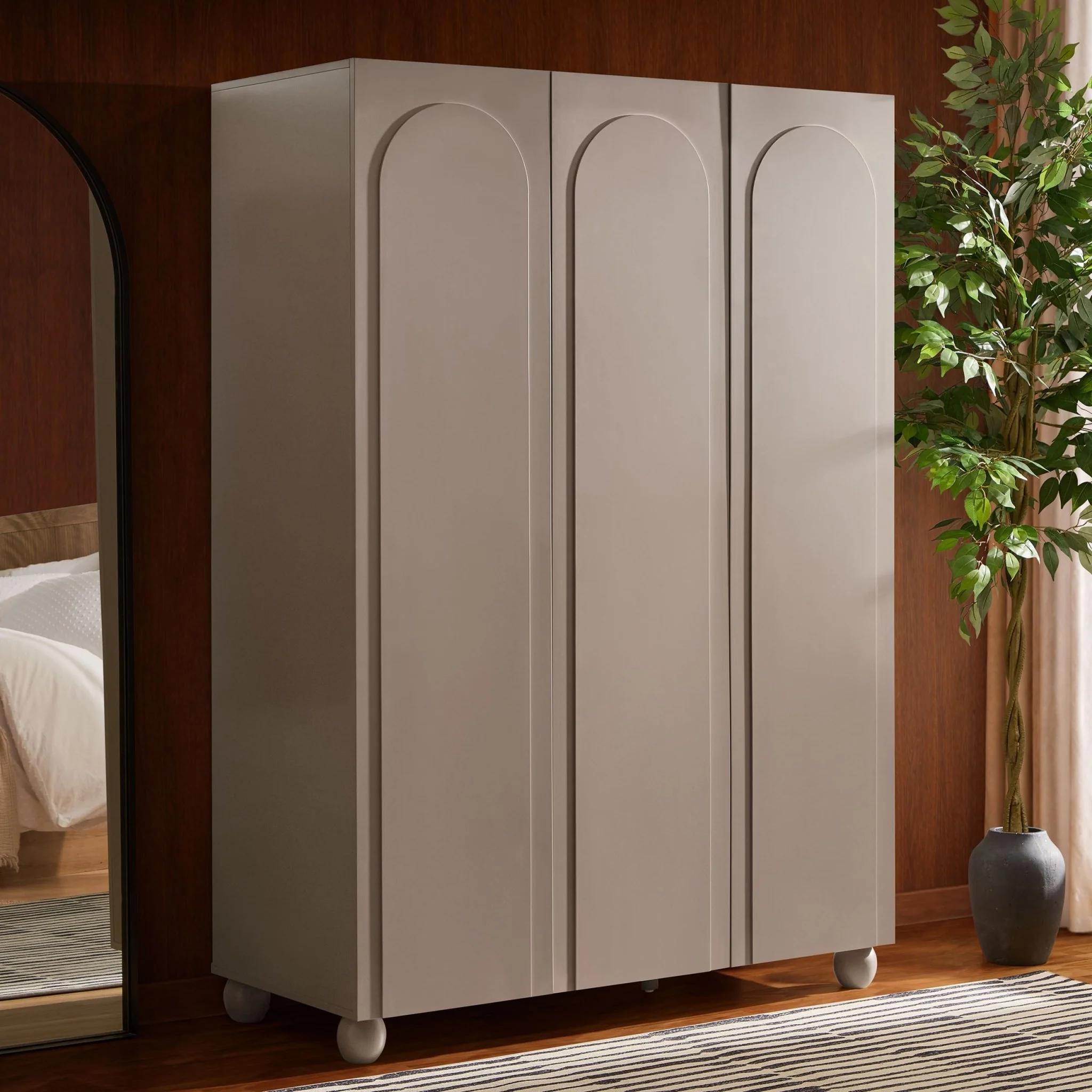 Rachel Arch Front 3 Door Wardrobe - Taupe - Image 2