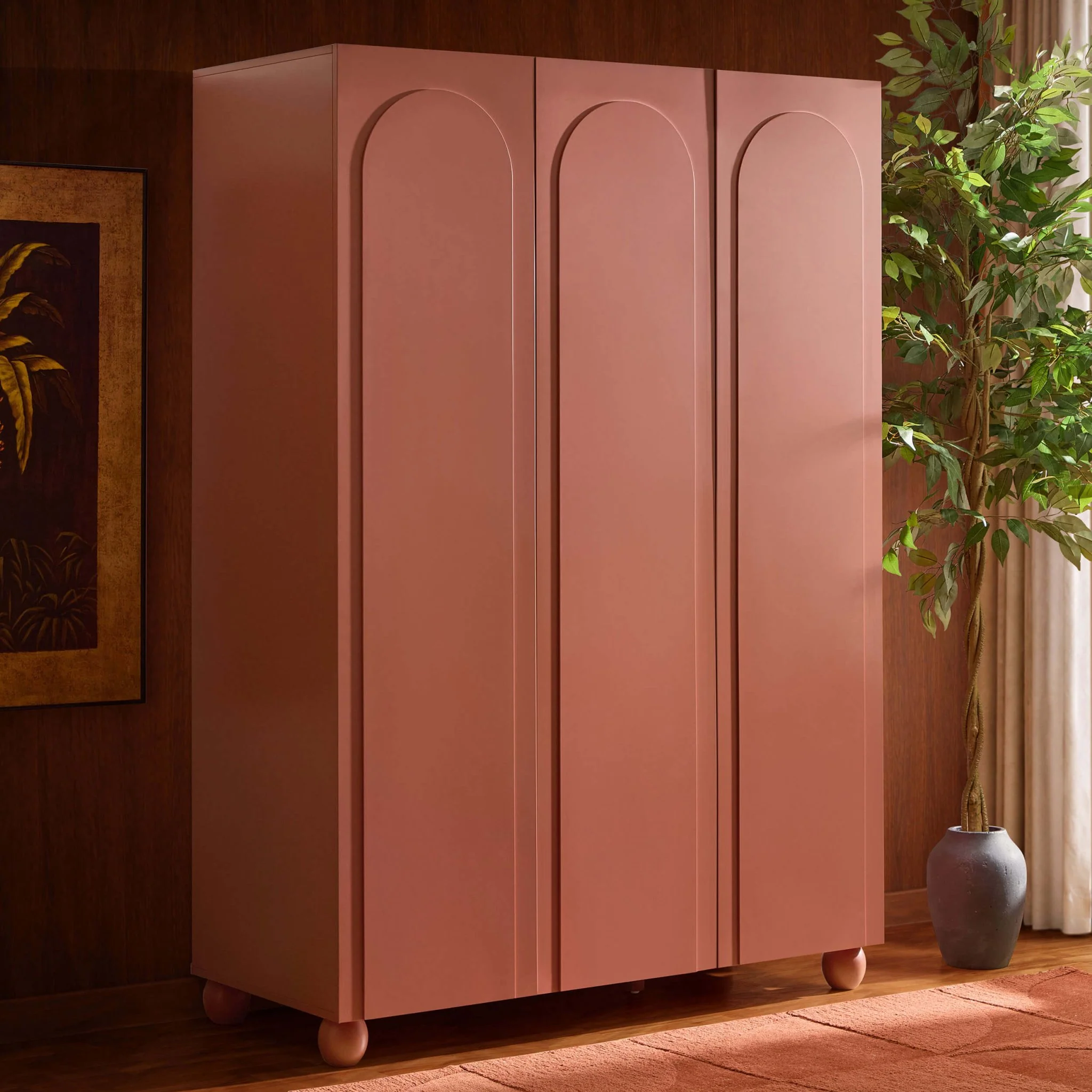 Rachel Arch Front 3 Door Wardrobe - Terracotta - Image 2