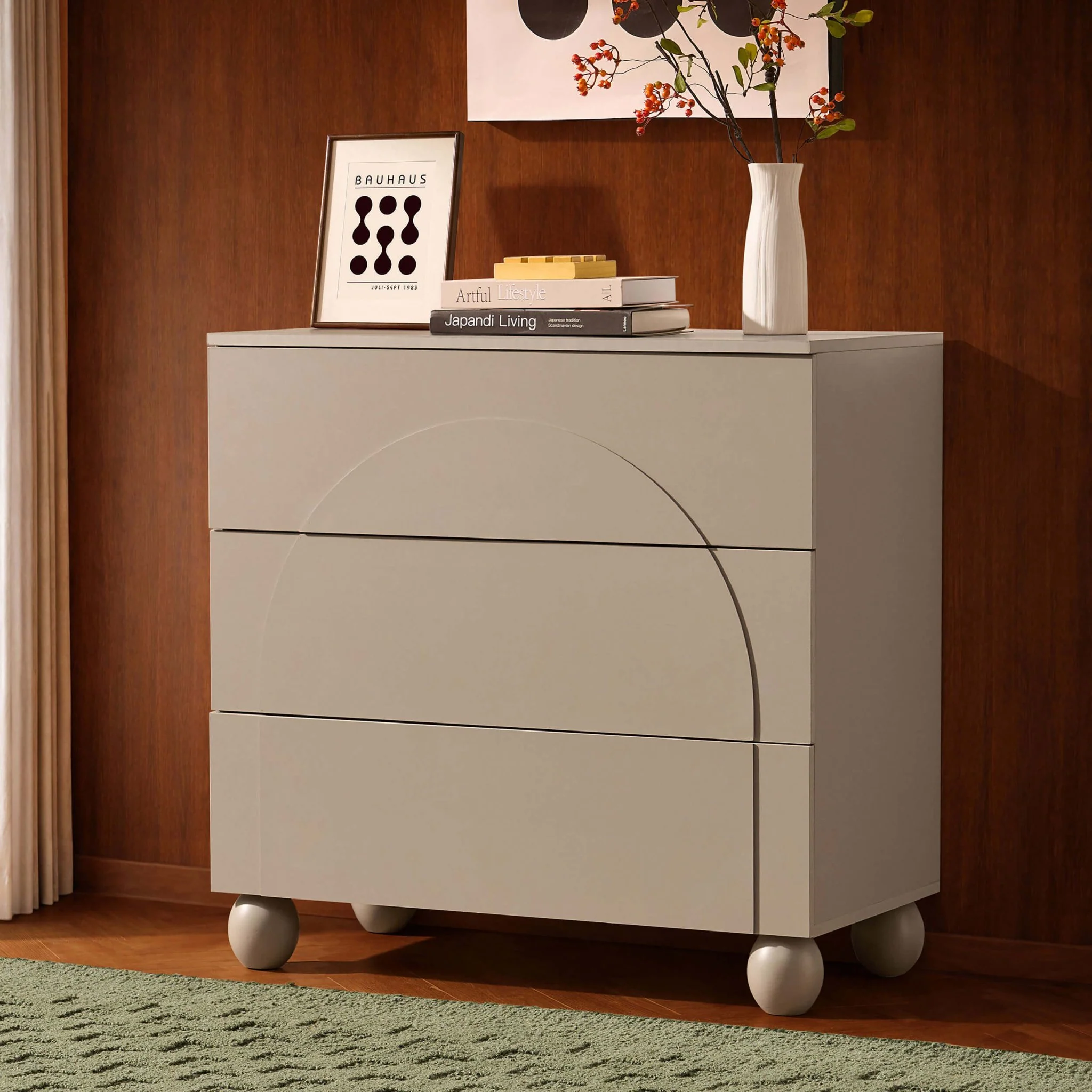 Rachel Arch Front 3 Drawer Chest - Taupe - Image 2