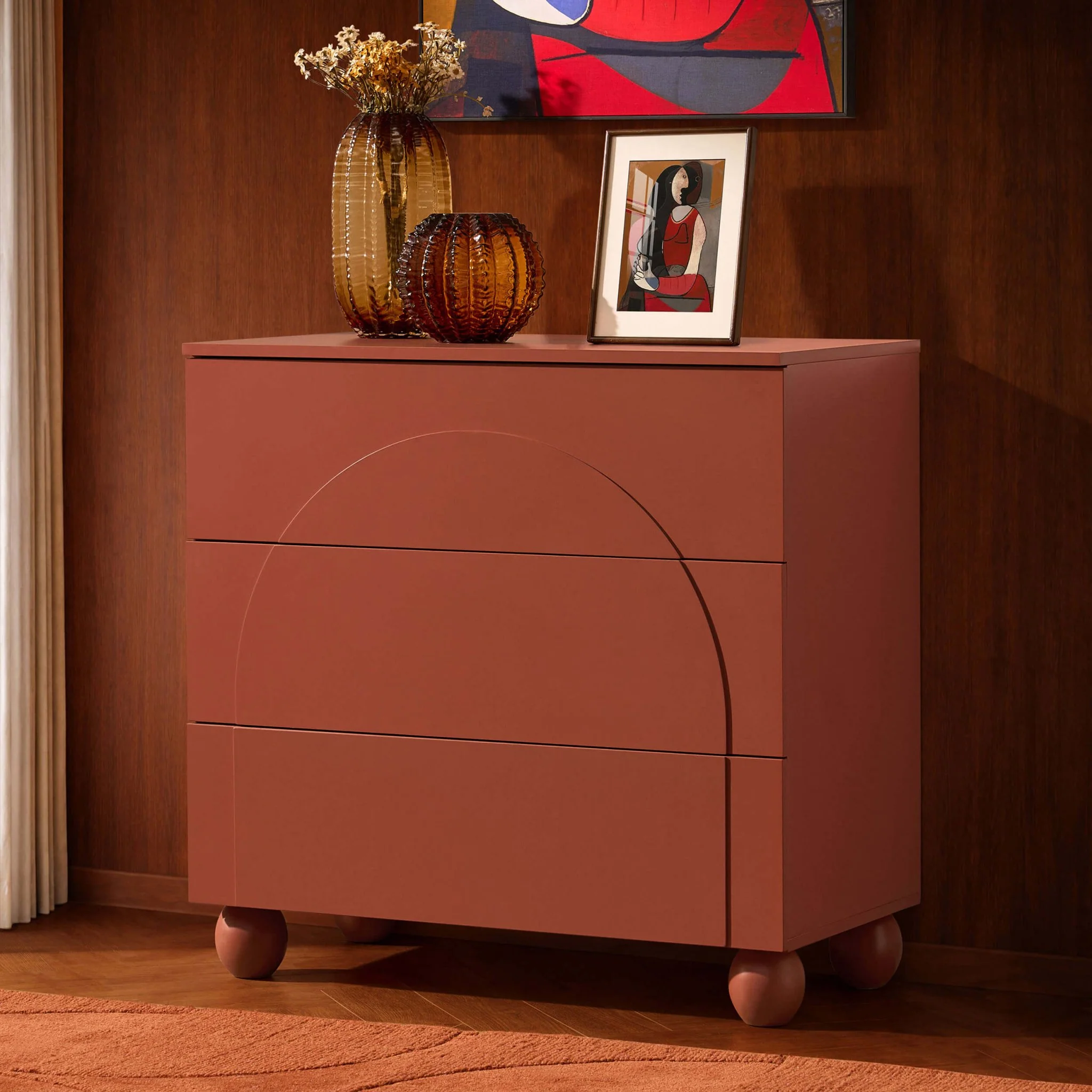 Rachel Arch Front 3 Drawer Chest - Terracotta - Image 2