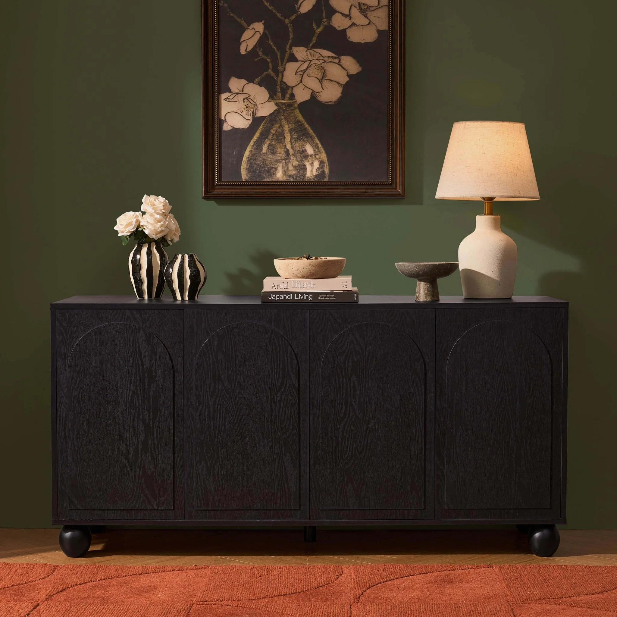 Rachel Arch Front 4 Door Sideboard - Black