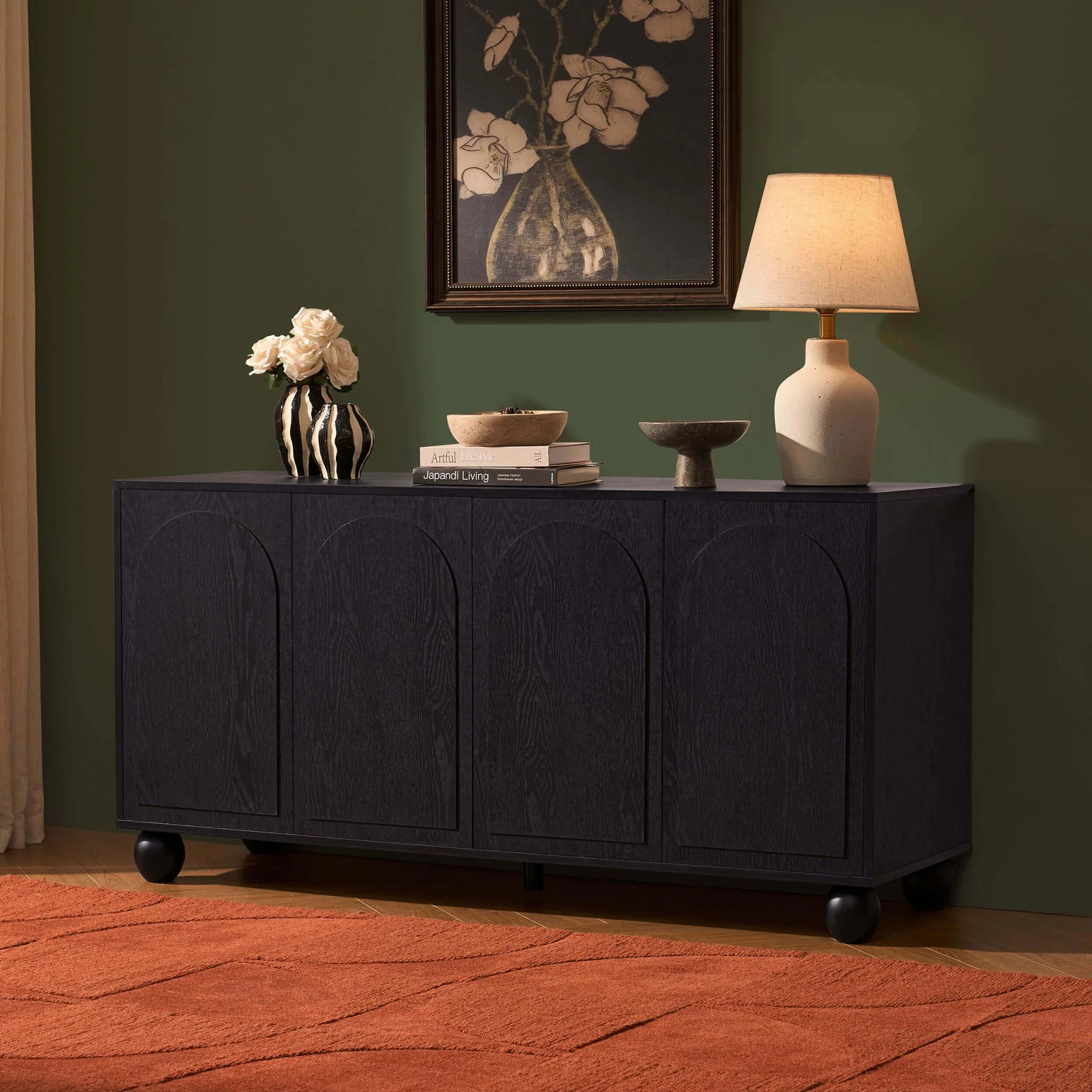 Rachel Arch Front 4 Door Sideboard - Black - Image 2