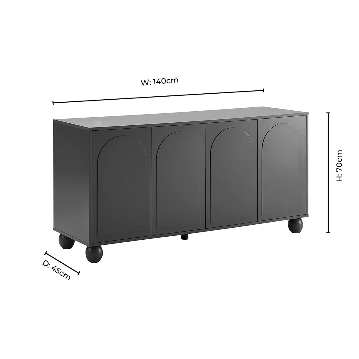 Rachel Arch Front 4 Door Sideboard - Black - Image 9