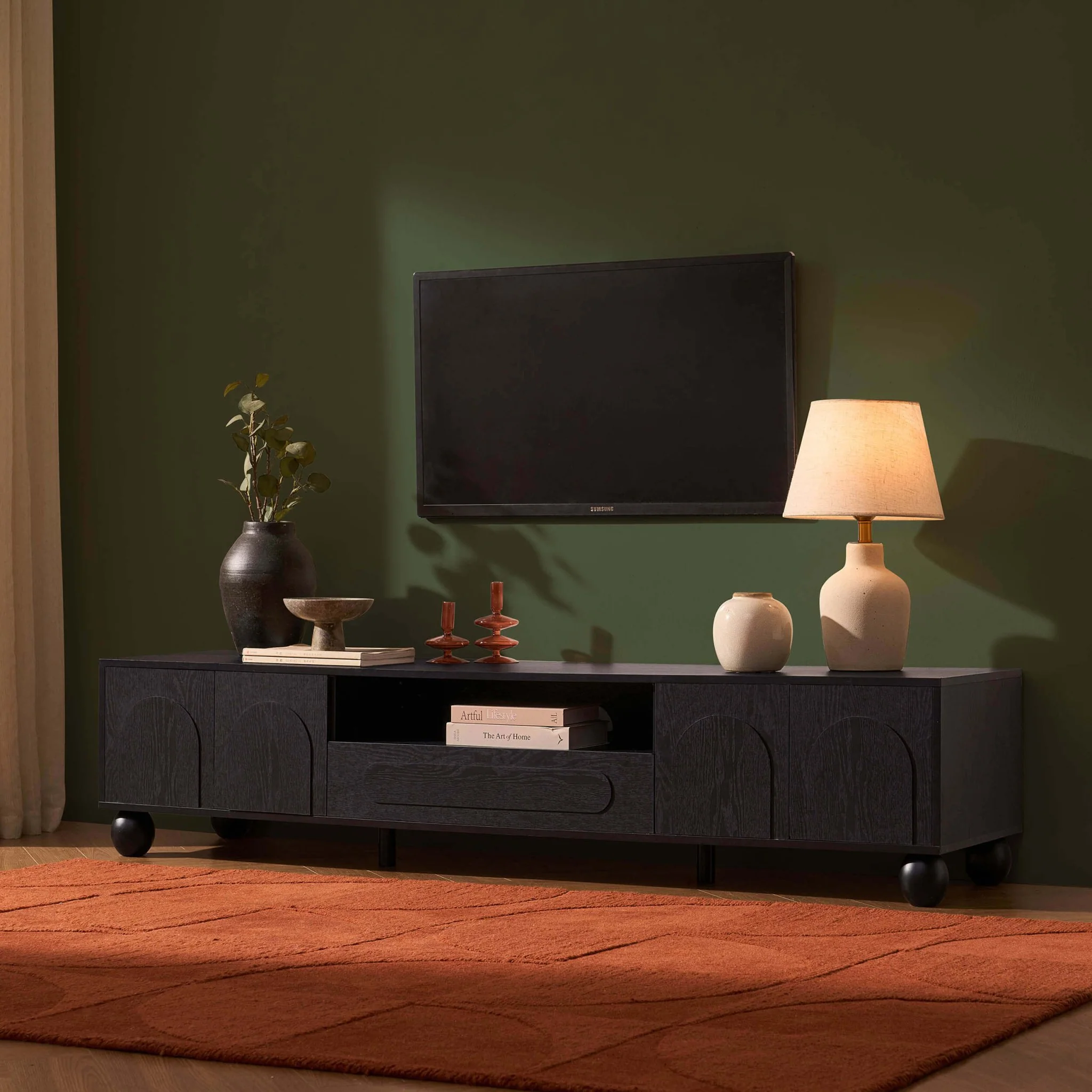 Rachel Arch Front Tv Unit for TVs up to 75"- Black