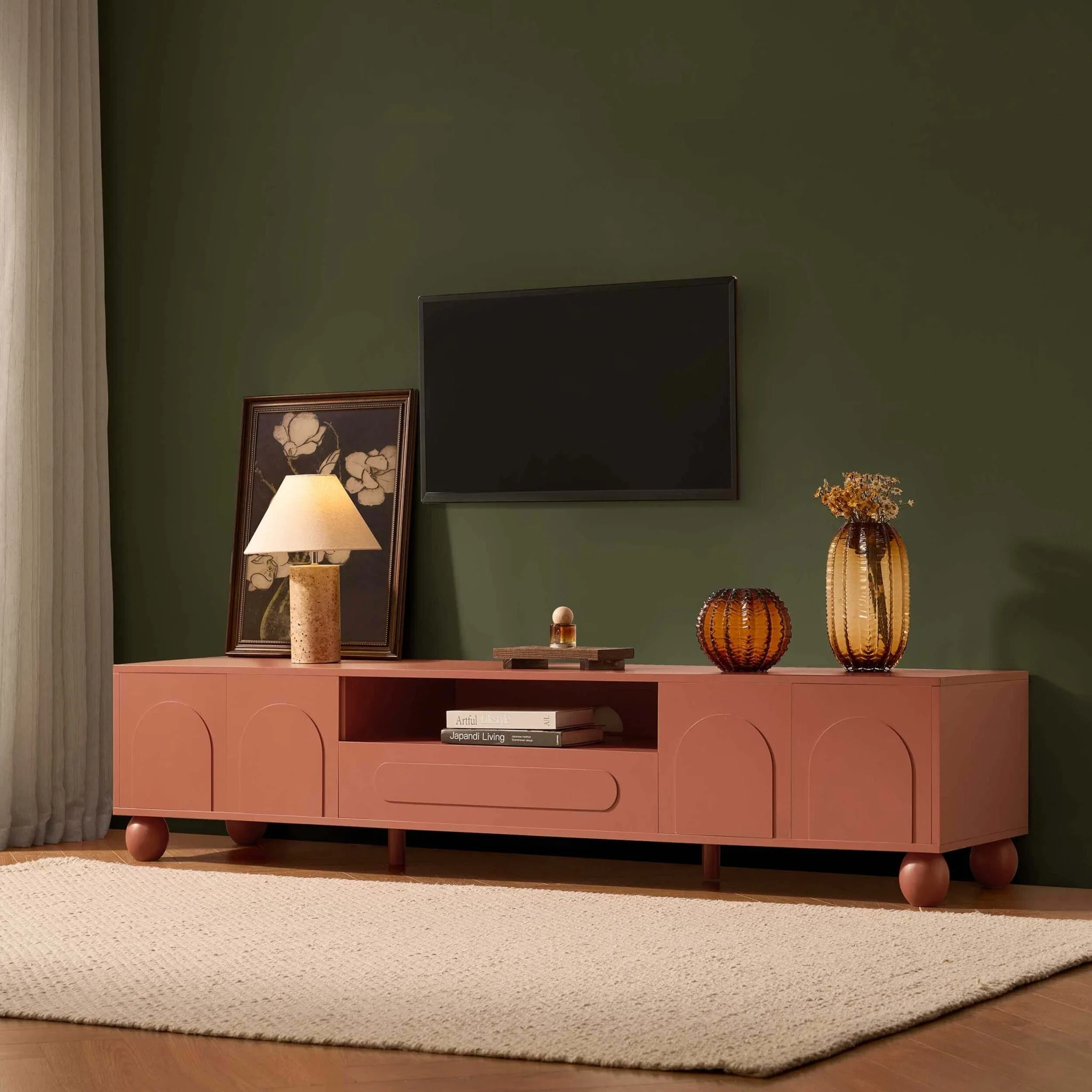 Rachel Arch Front Tv Unit for TVs up to 75"-Terracotta