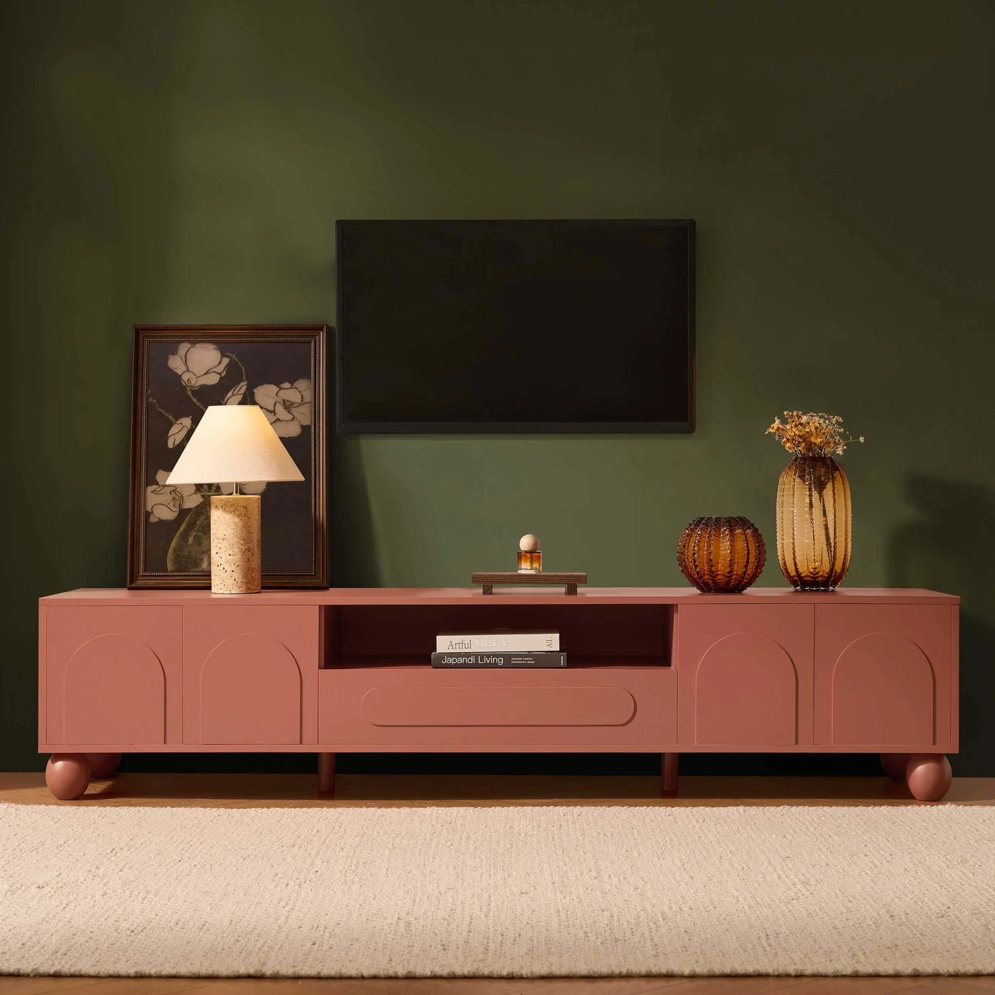 Rachel Arch Front Tv Unit for TVs up to 75"-Terracotta - Image 2