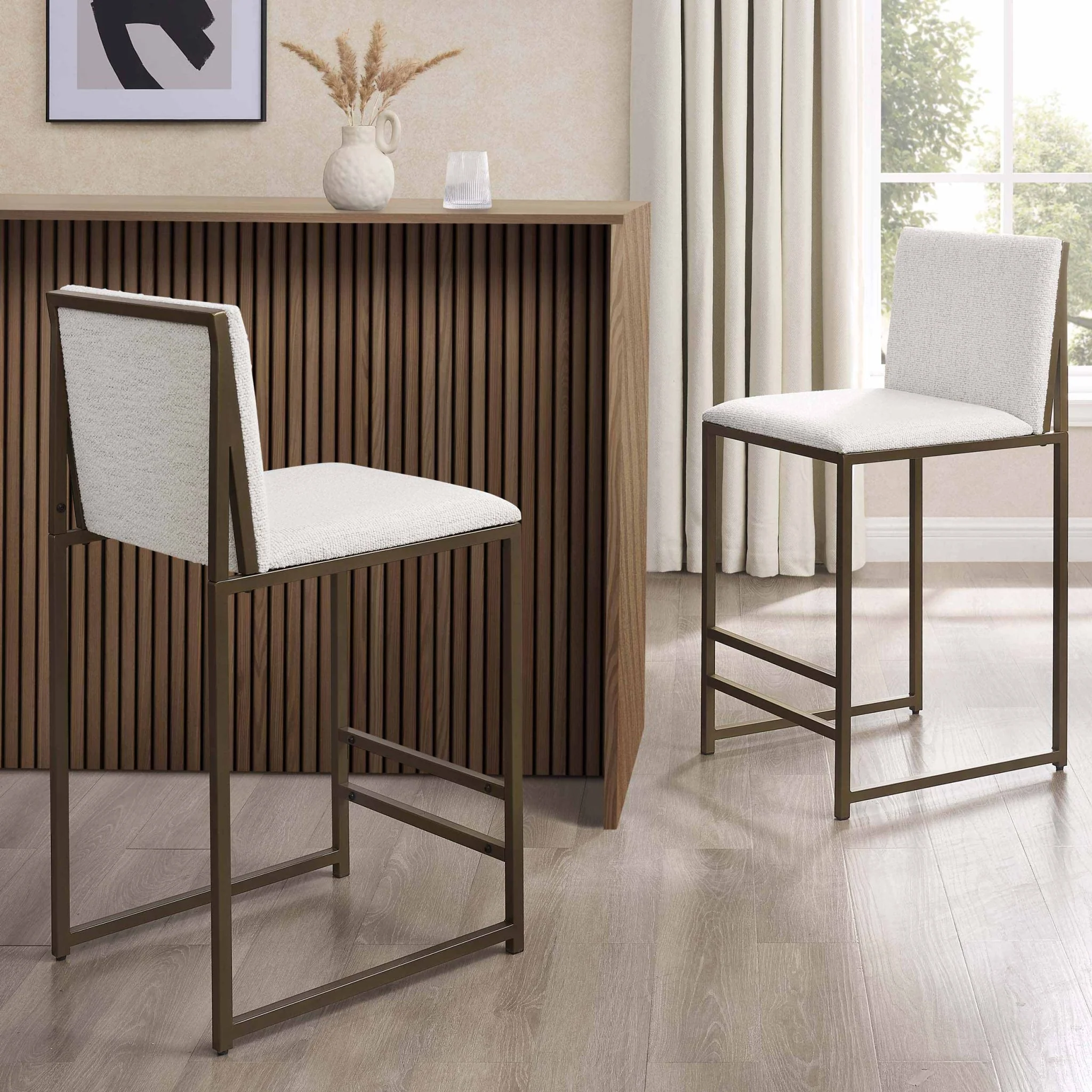 Rae Set of 2 Barstools - Ivory Boucle