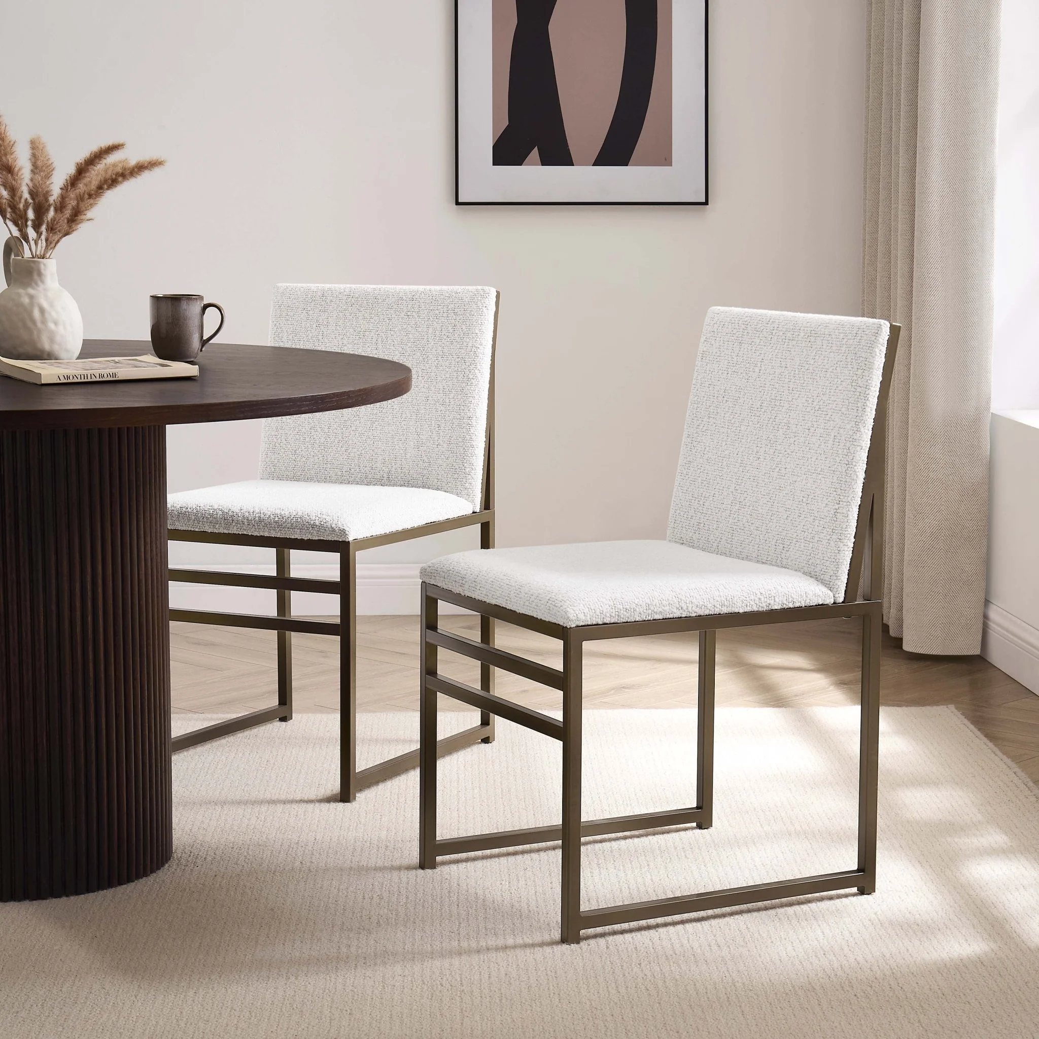 Rae Set of 2 Dining Chairs - Ivory Boucle